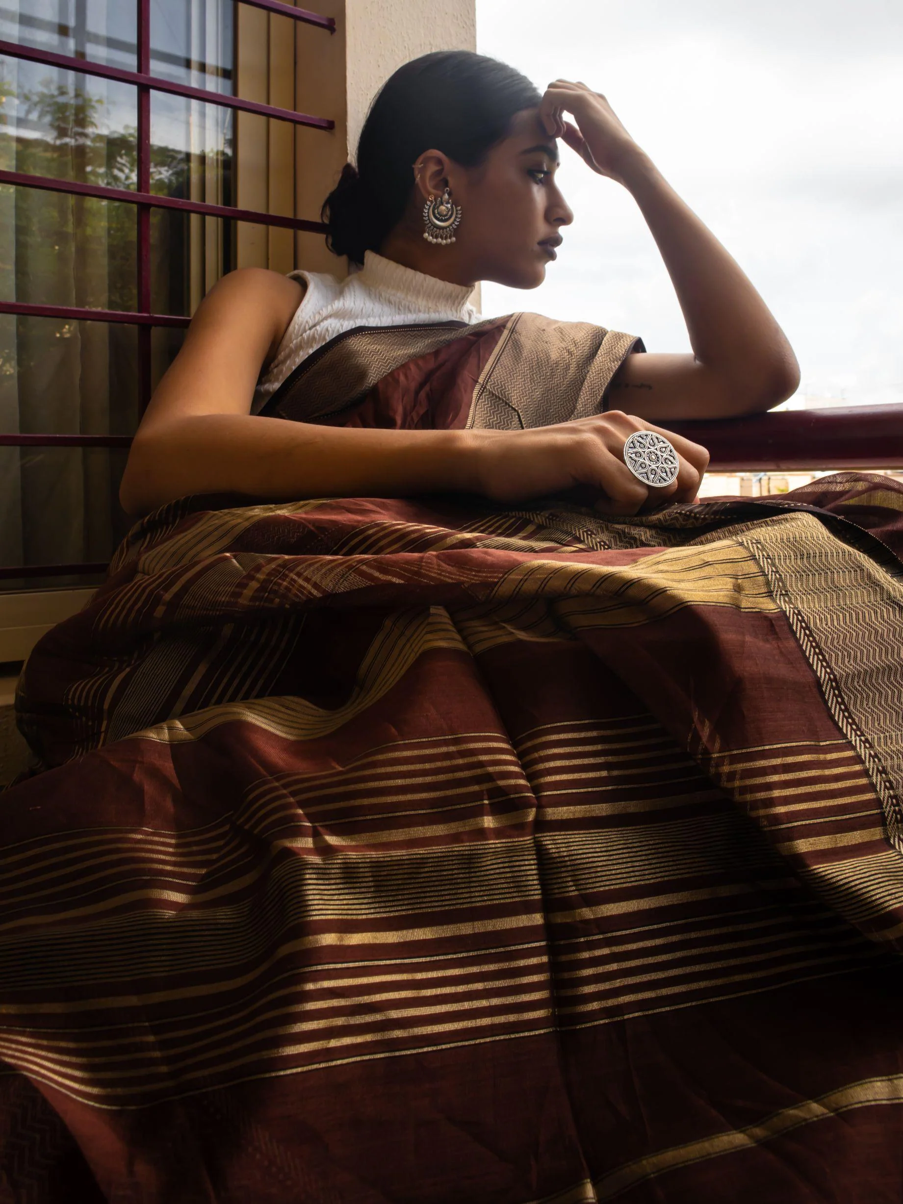 Maheswari Handloom saree - Seher - brown zari - Image 4