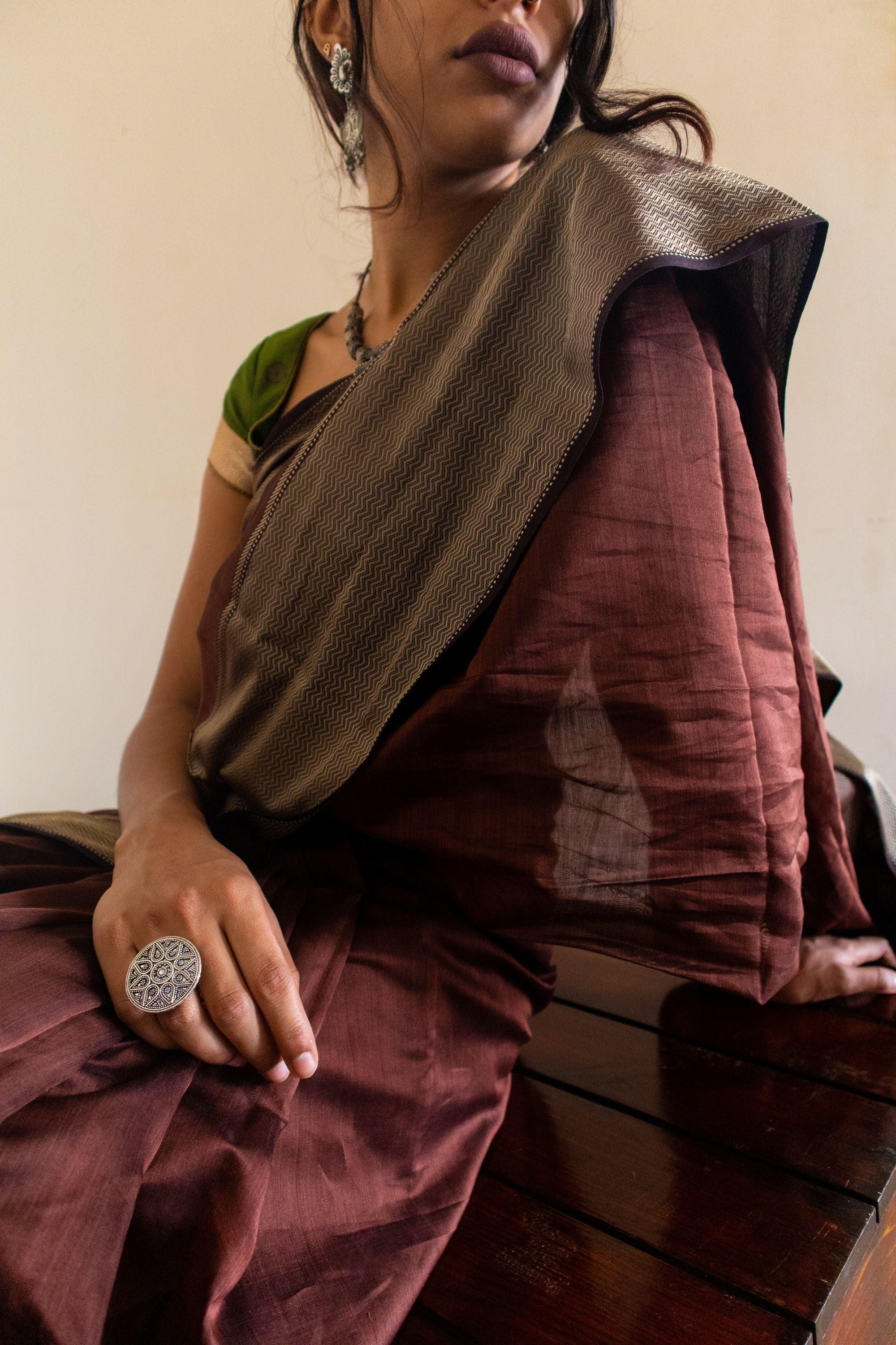 Maheswari Handloom saree - Seher - brown zari - Image 5