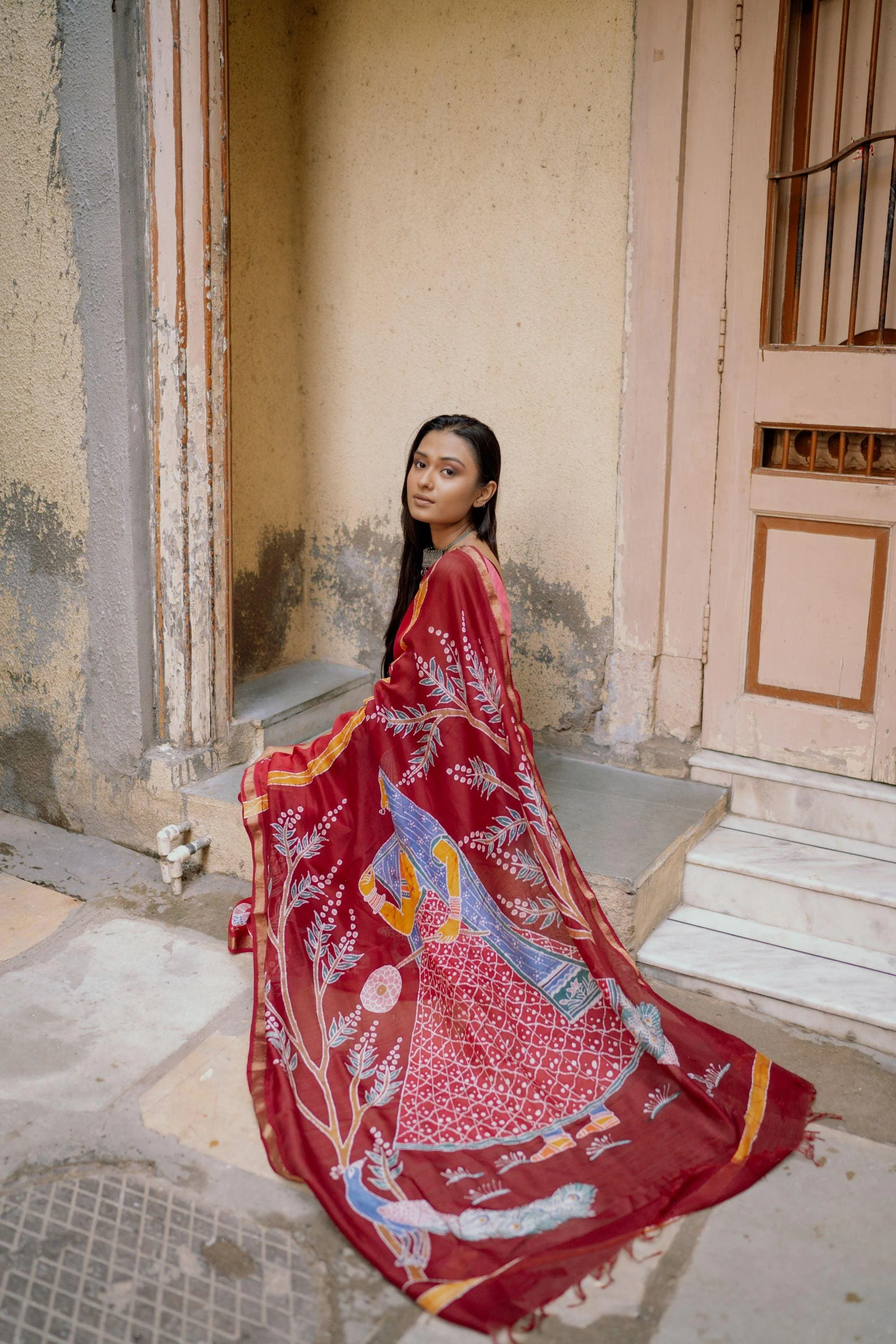 Batik Chanderi saree - Narmada- Ragini Bagh - Image 3