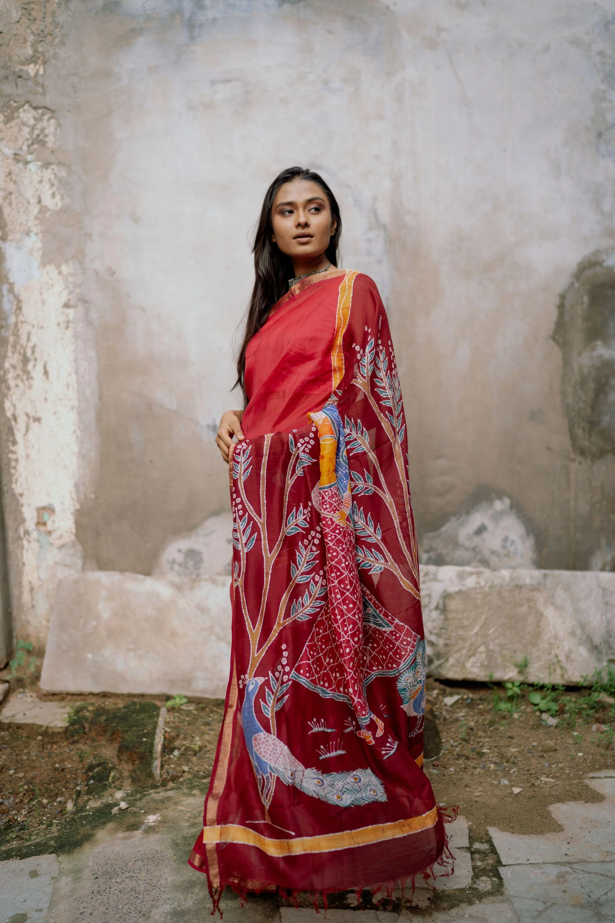 Batik Chanderi saree - Narmada- Ragini Bagh - Image 7