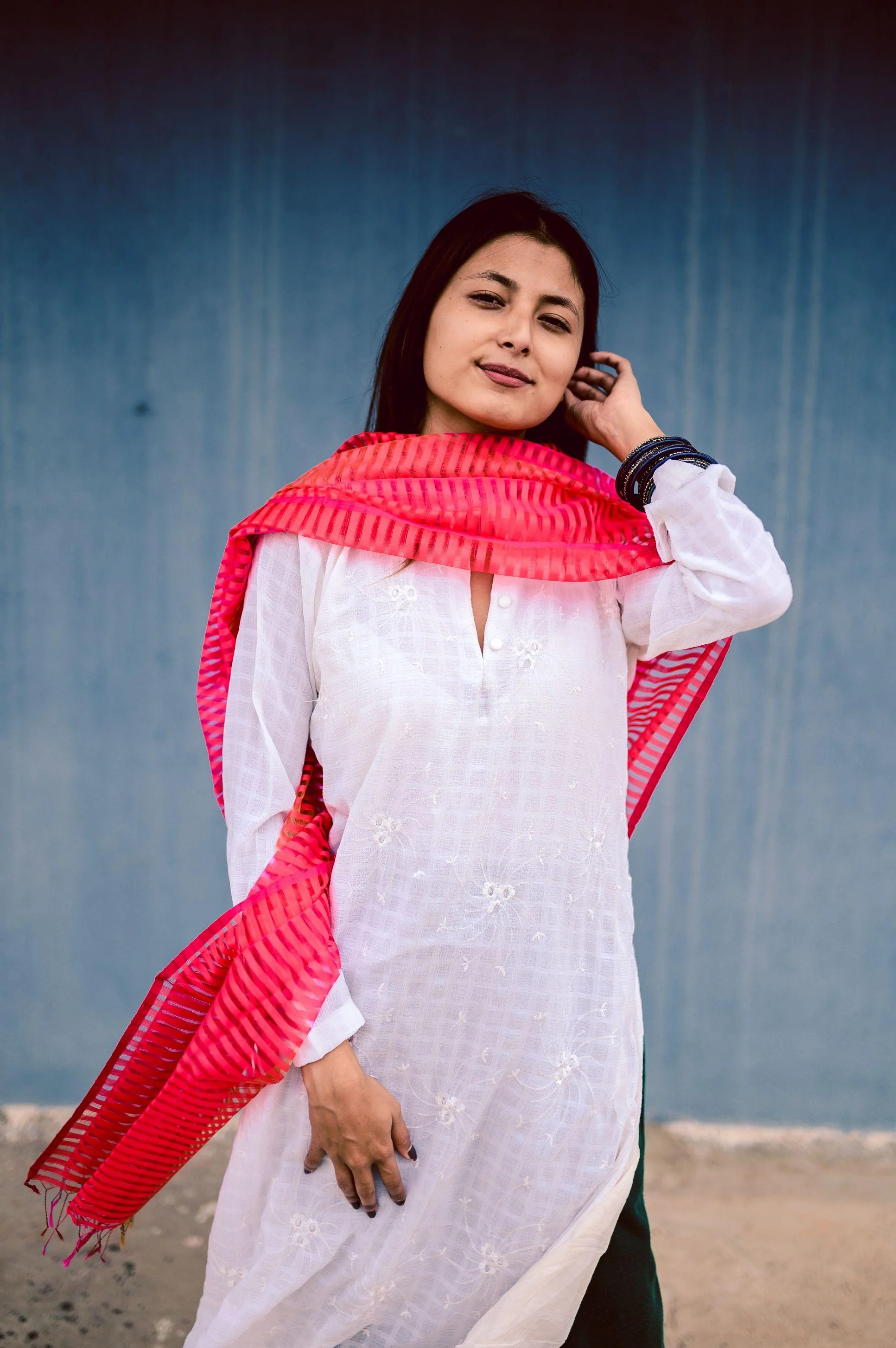 Maheswari handloom stole - Red - Image 3