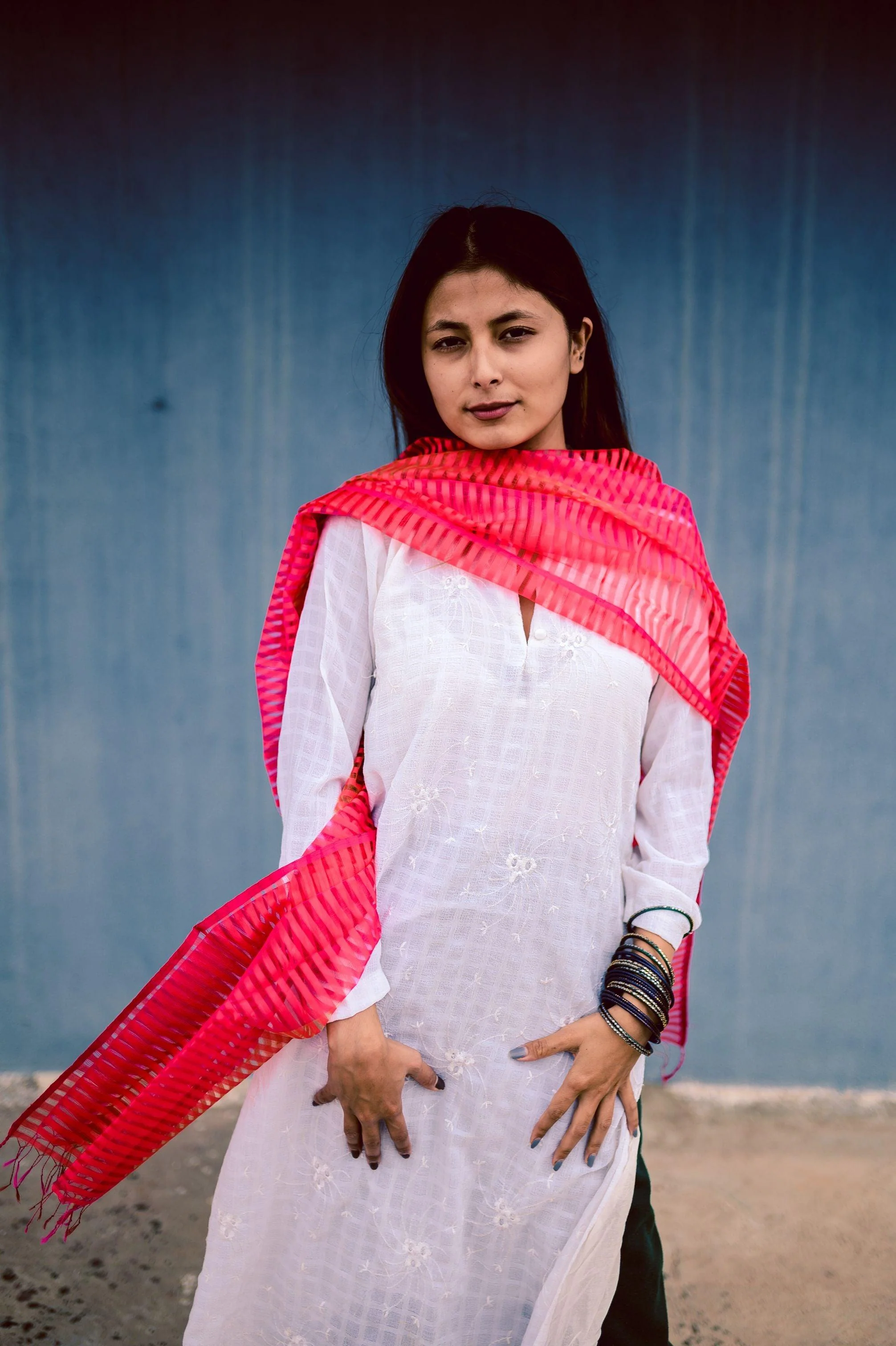 Maheswari handloom stole - Red - Image 4