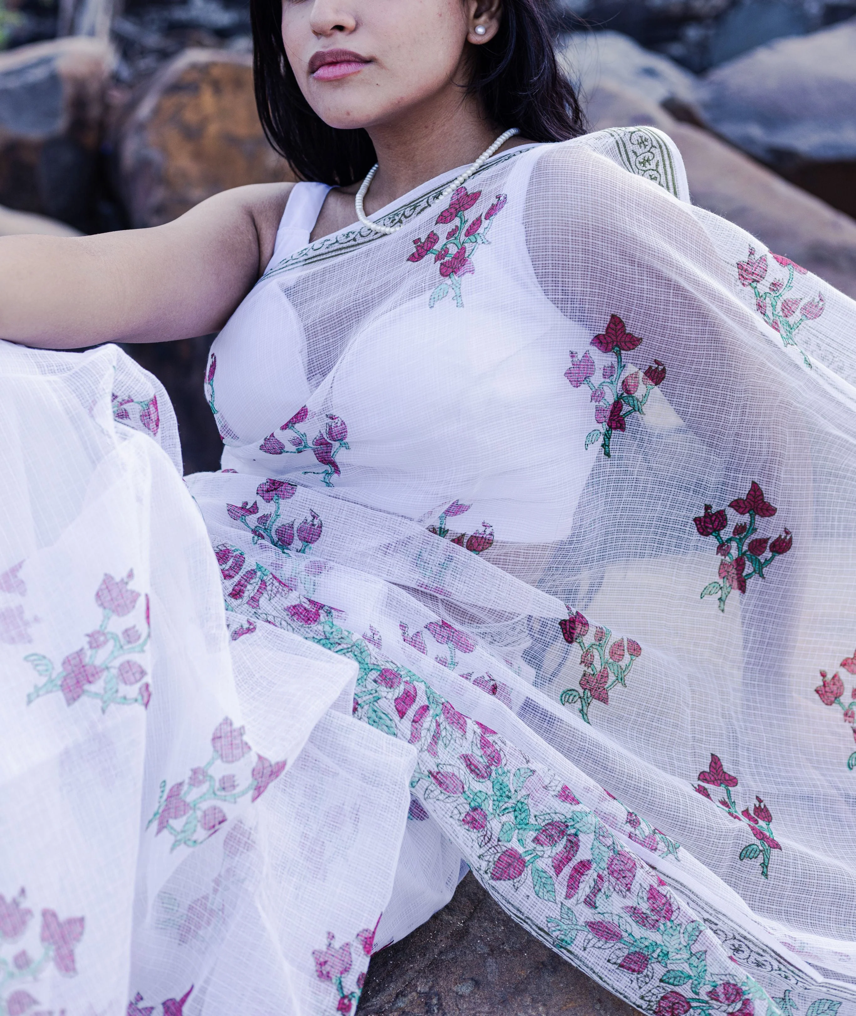 Evergreen printed Kota saree - Bagh- Bouganvillea - Image 4