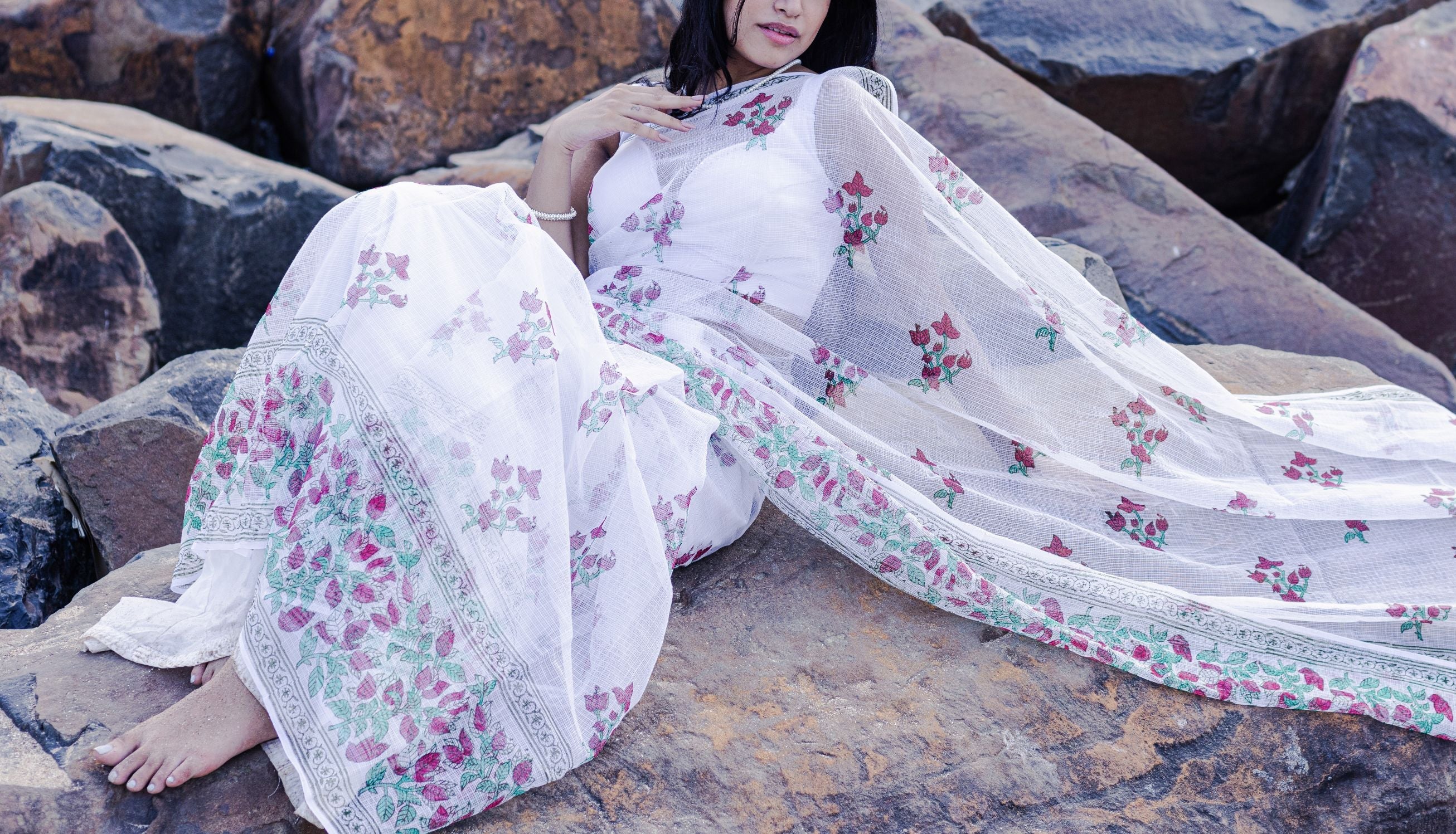 Evergreen printed Kota saree - Bagh- Bouganvillea - Image 6