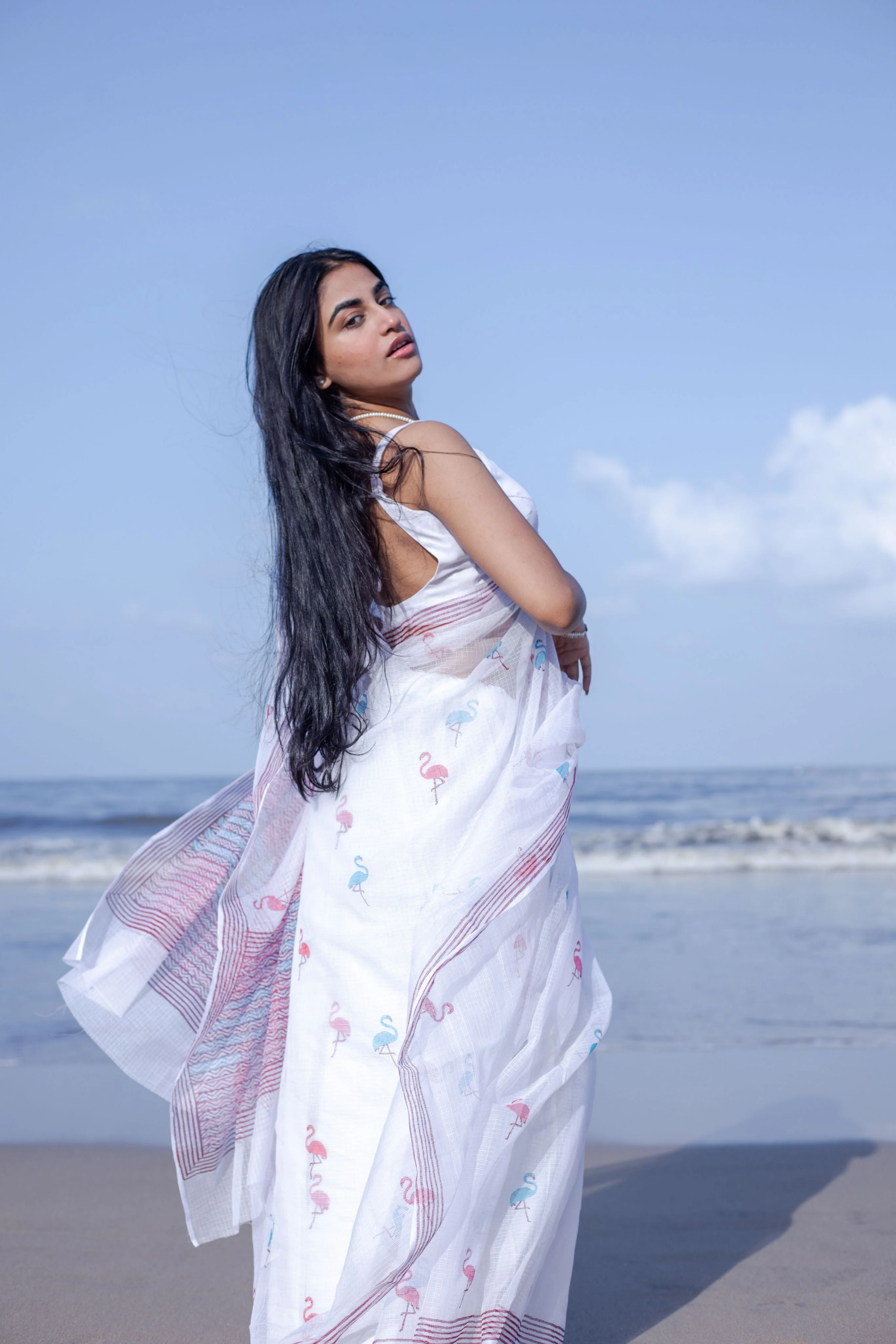 Evergreen printed Kota saree - Bagh- Flamingo - Image 6