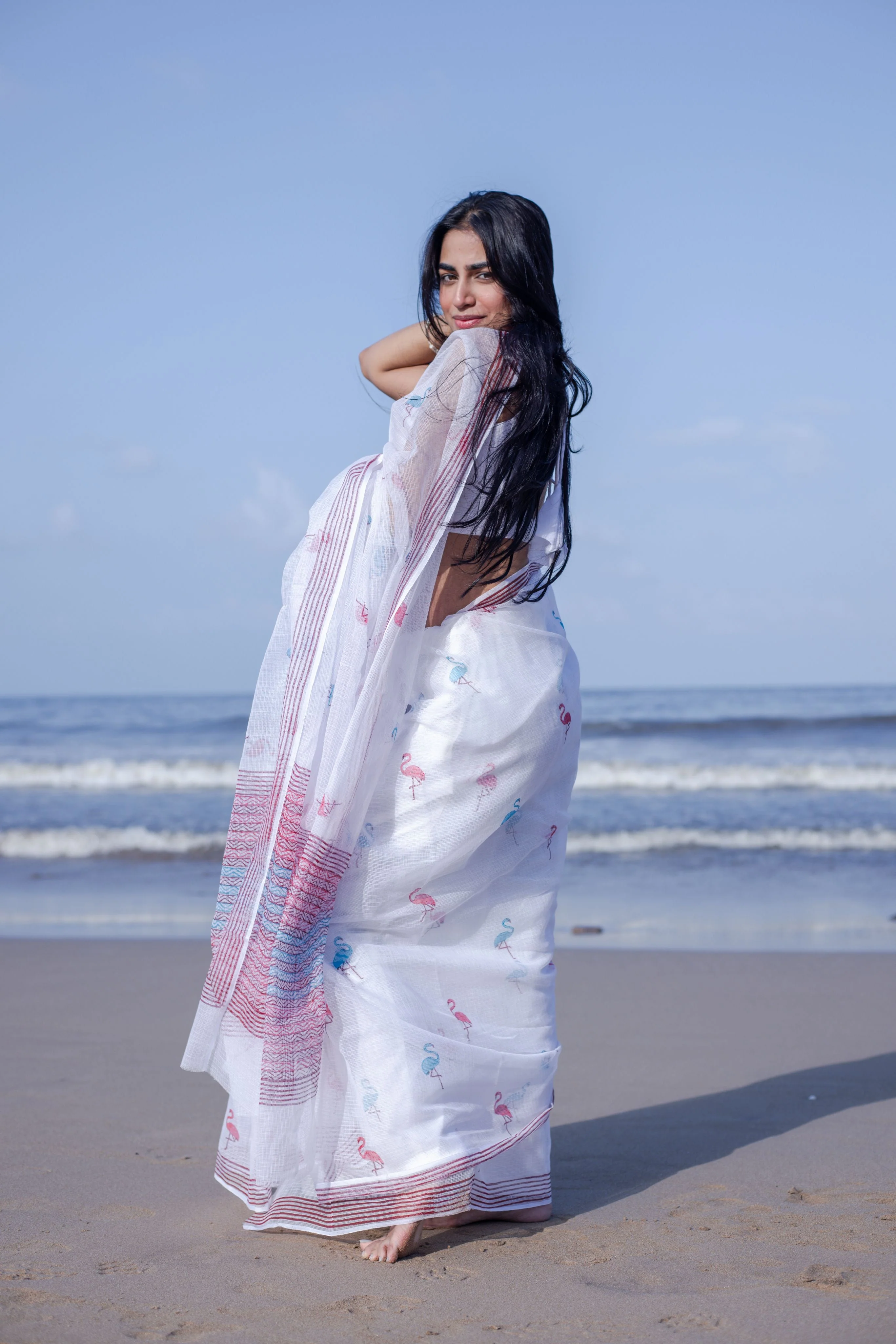 Evergreen printed Kota saree - Bagh- Flamingo - Image 9