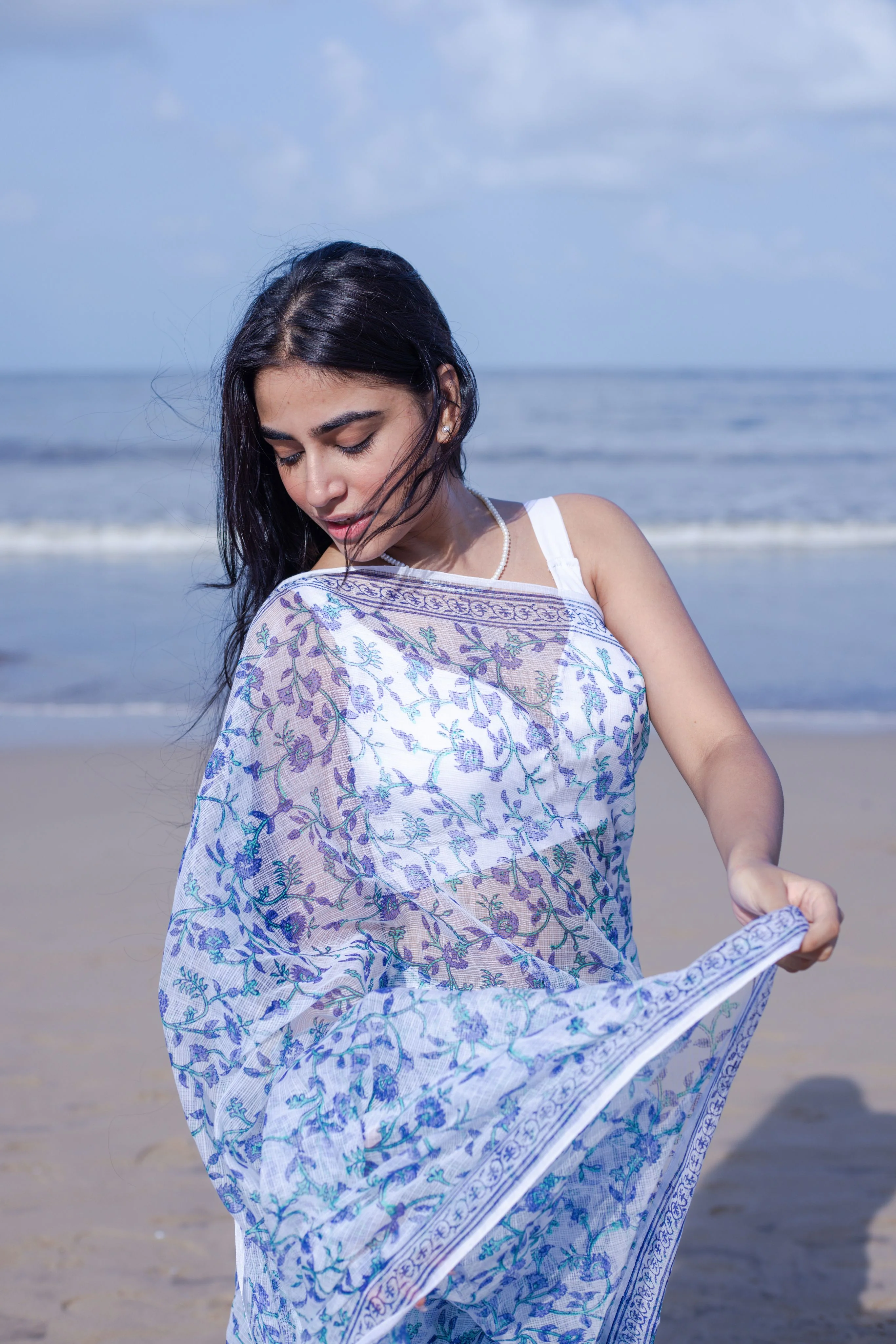 Kaisori Bagh Jaal Kota blockprinted silk cotton saree - Image 2