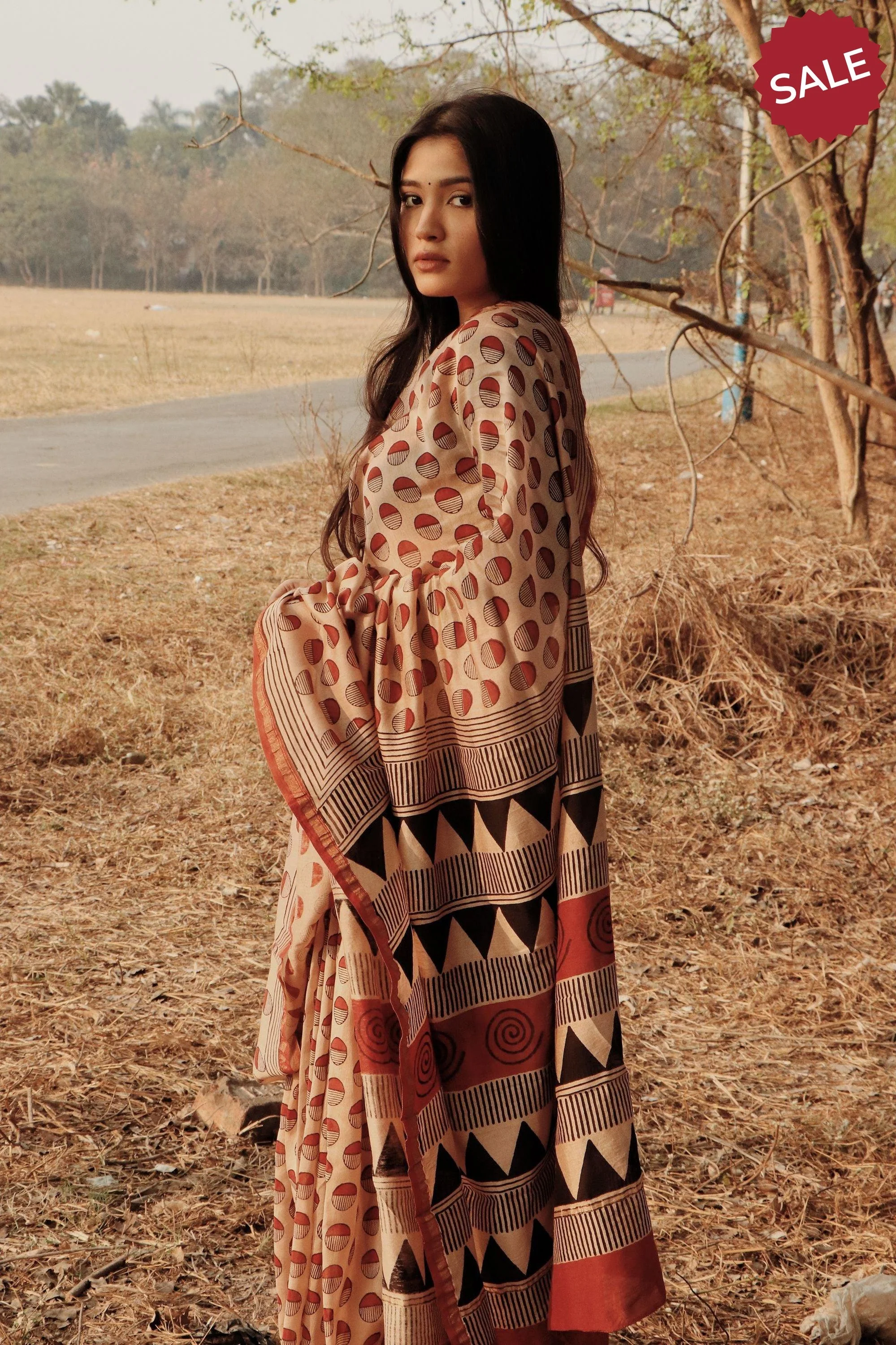 Natural dyed Bagru saree - Roheda- Red Syahi Begar - Image 13