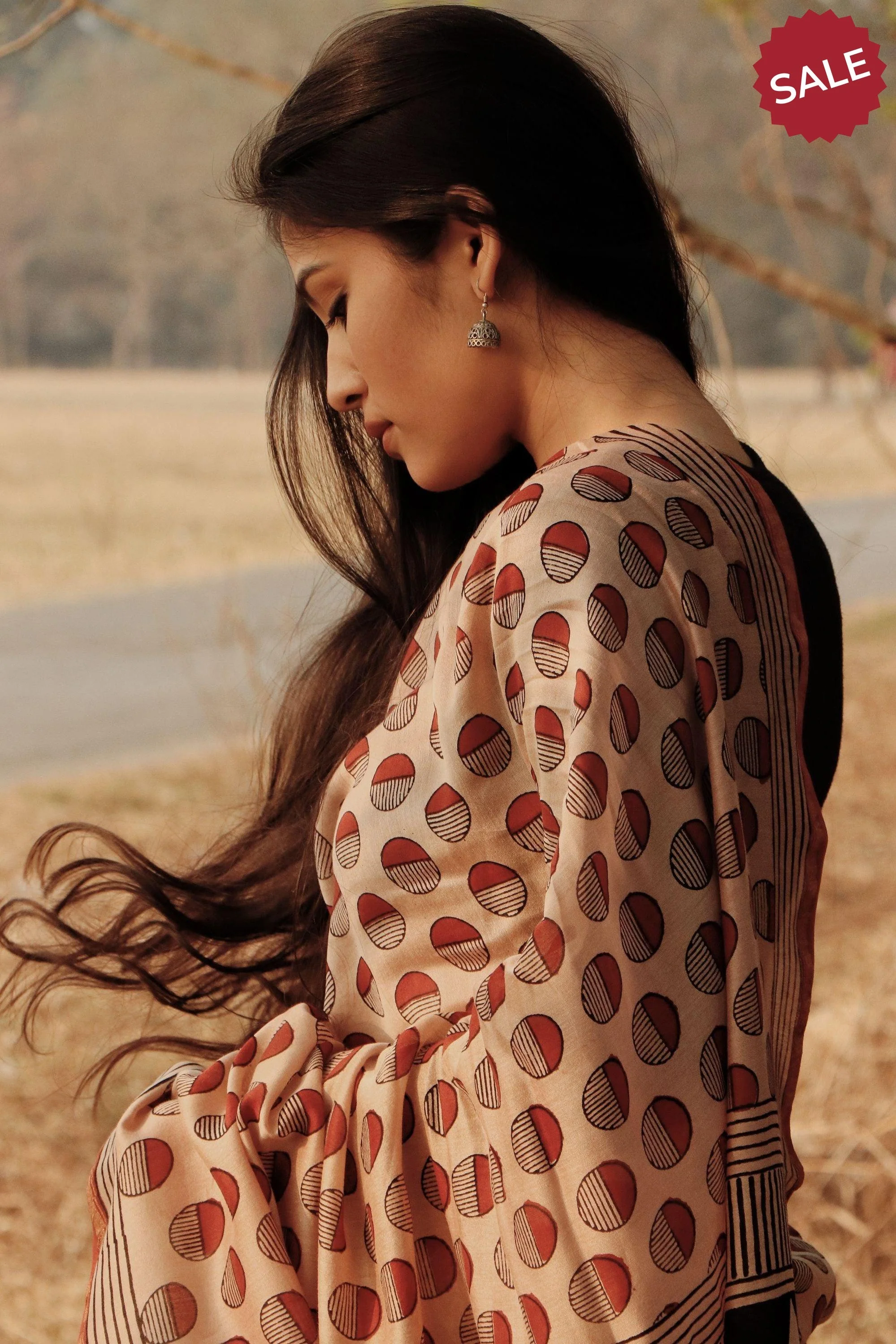 Natural dyed Bagru saree - Roheda- Red Syahi Begar - Image 4