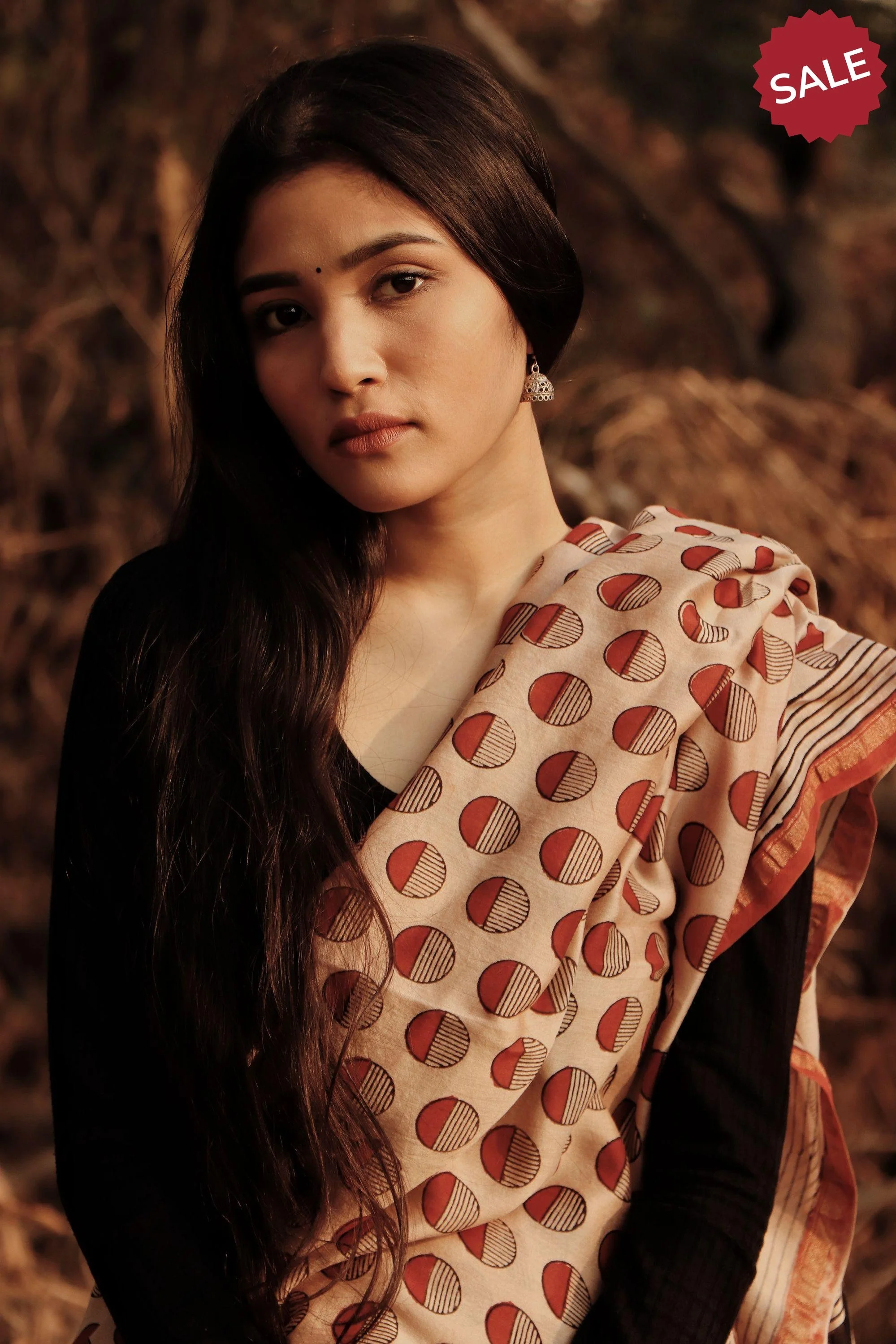 Natural dyed Bagru saree - Roheda- Red Syahi Begar - Image 5