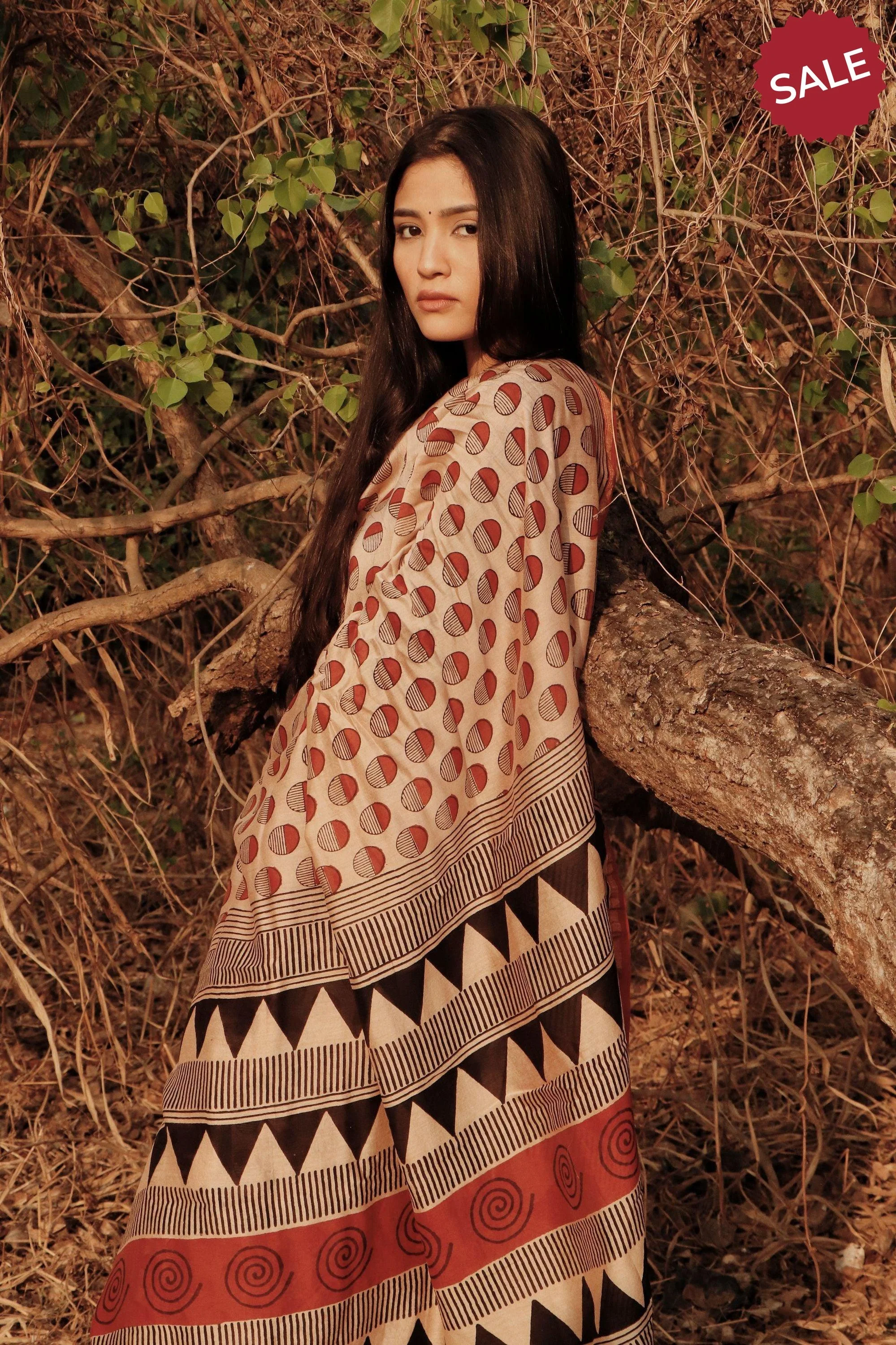 Natural dyed Bagru saree - Roheda- Red Syahi Begar - Image 8