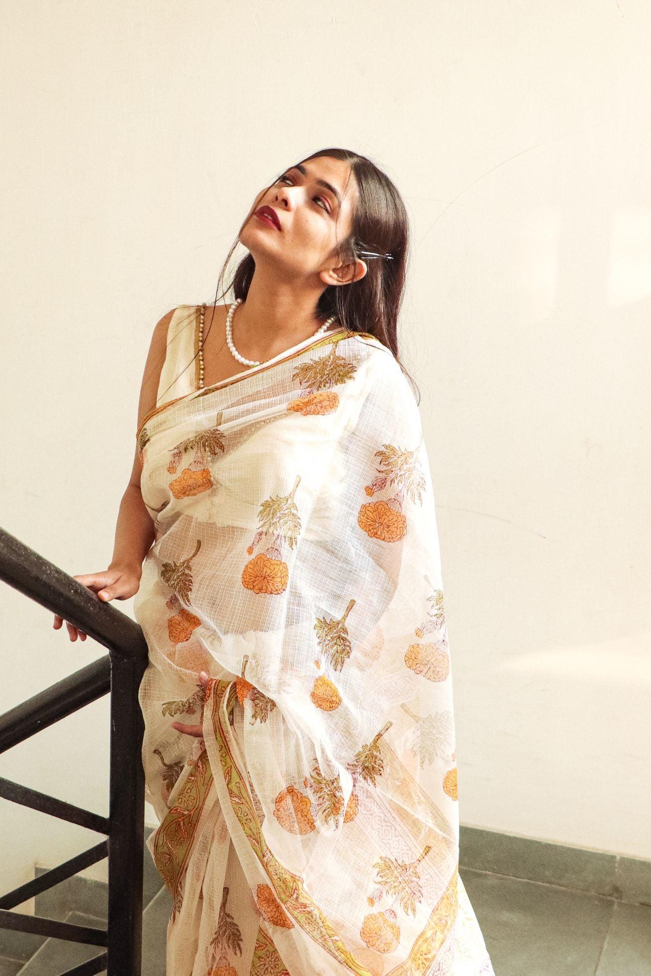 Evergreen printed Kota saree - Bagh- Genda - Image 10