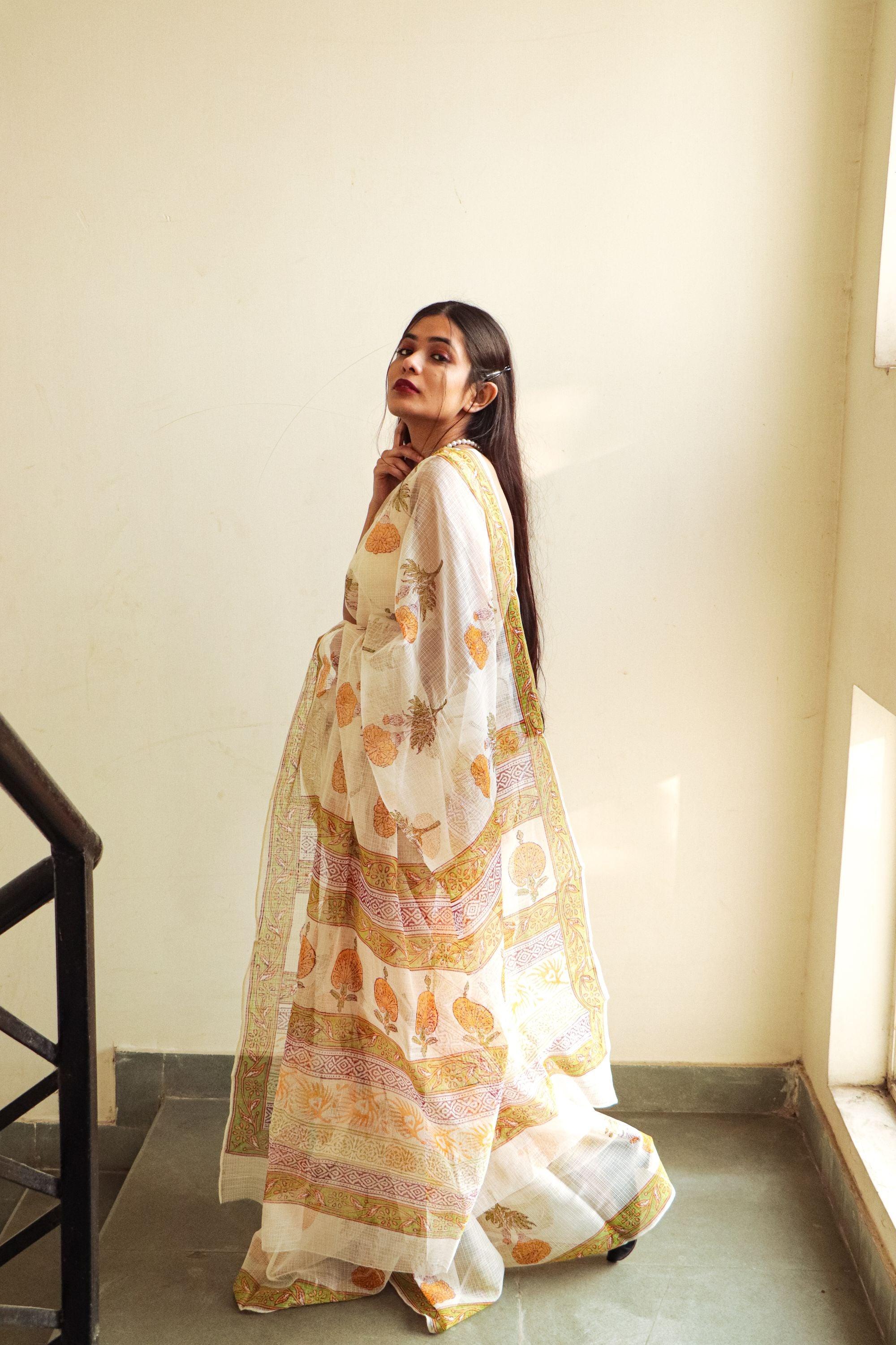 Evergreen printed Kota saree - Bagh- Genda - Image 11
