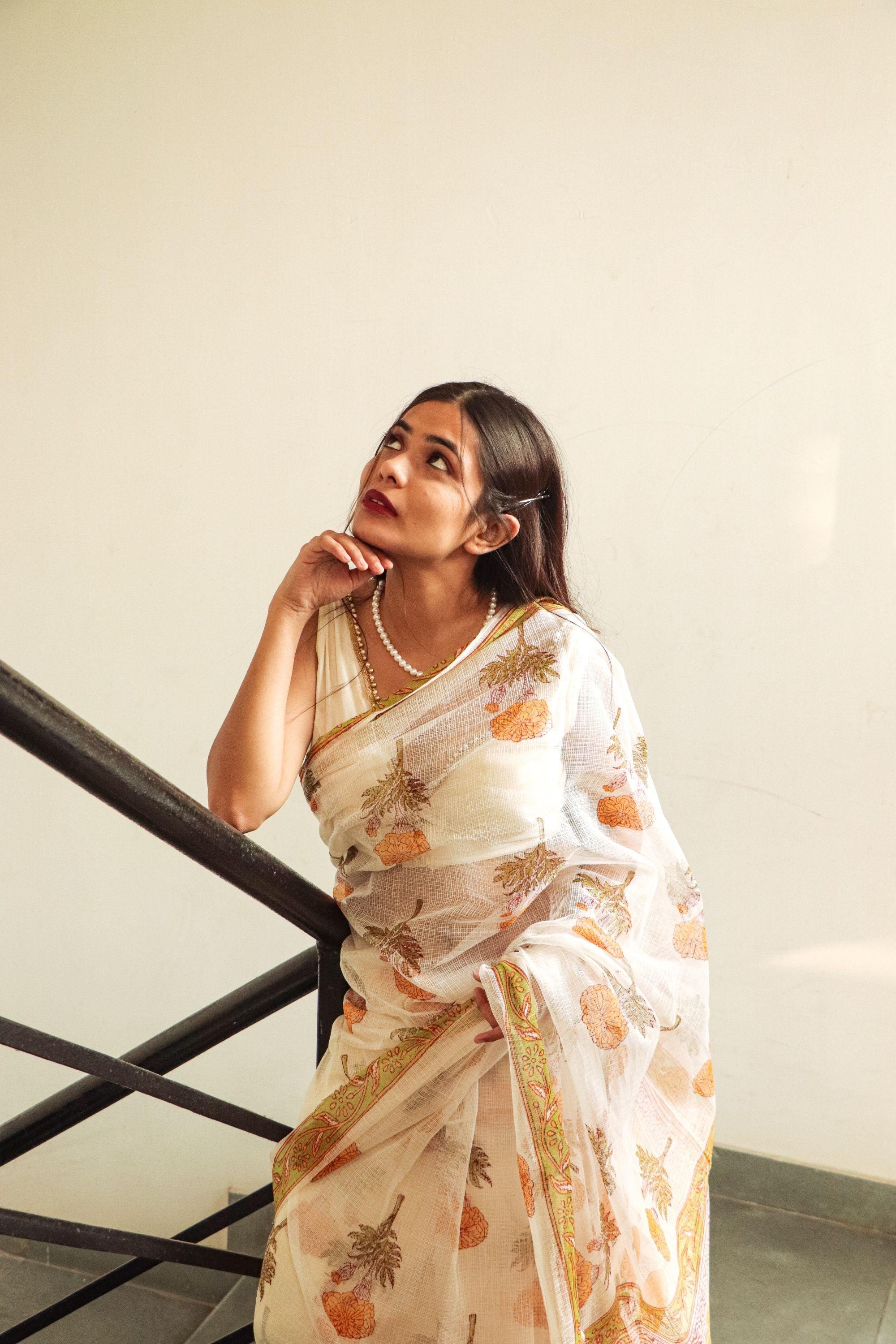 Evergreen printed Kota saree - Bagh- Genda - Image 12