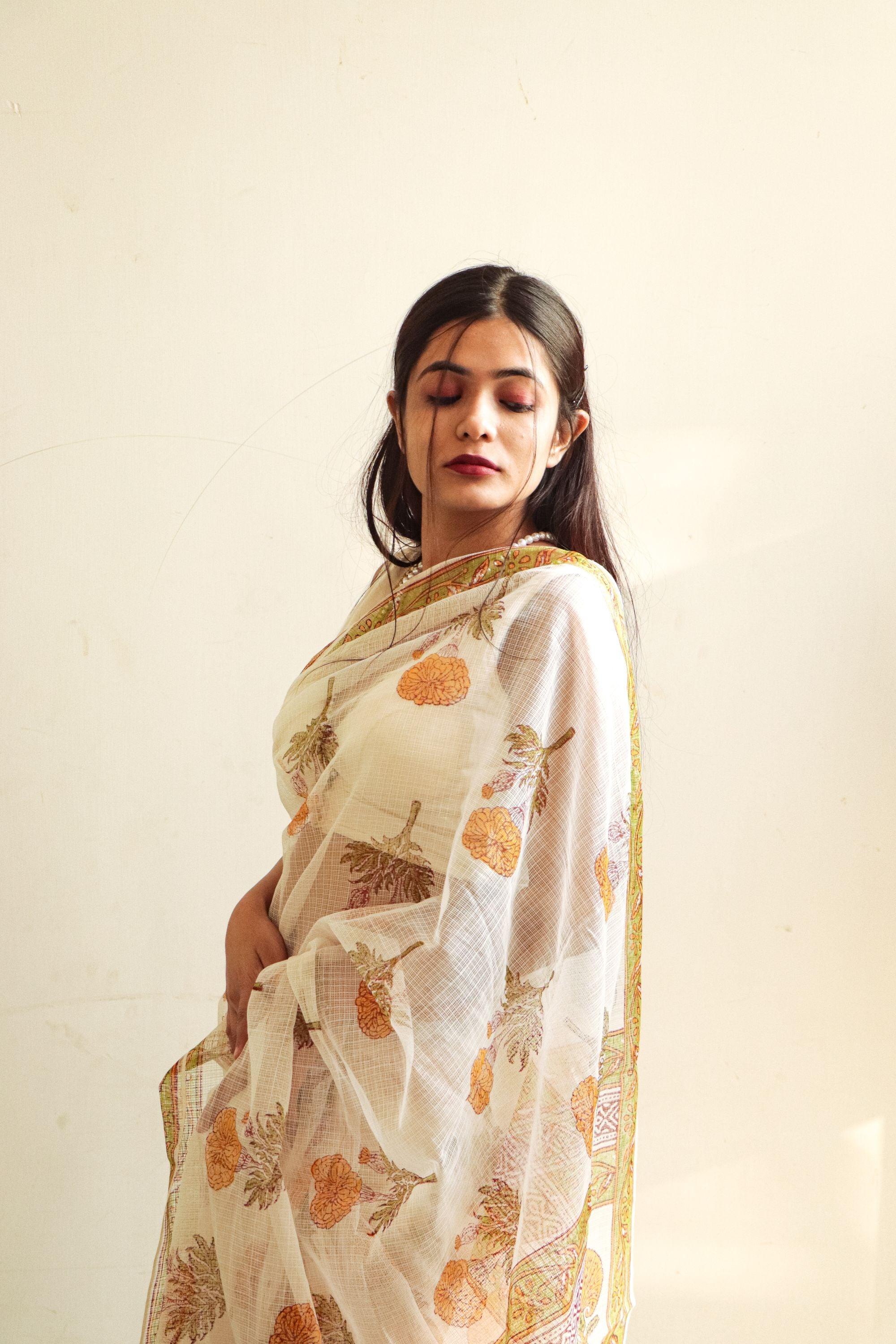 Evergreen printed Kota saree - Bagh- Genda - Image 16