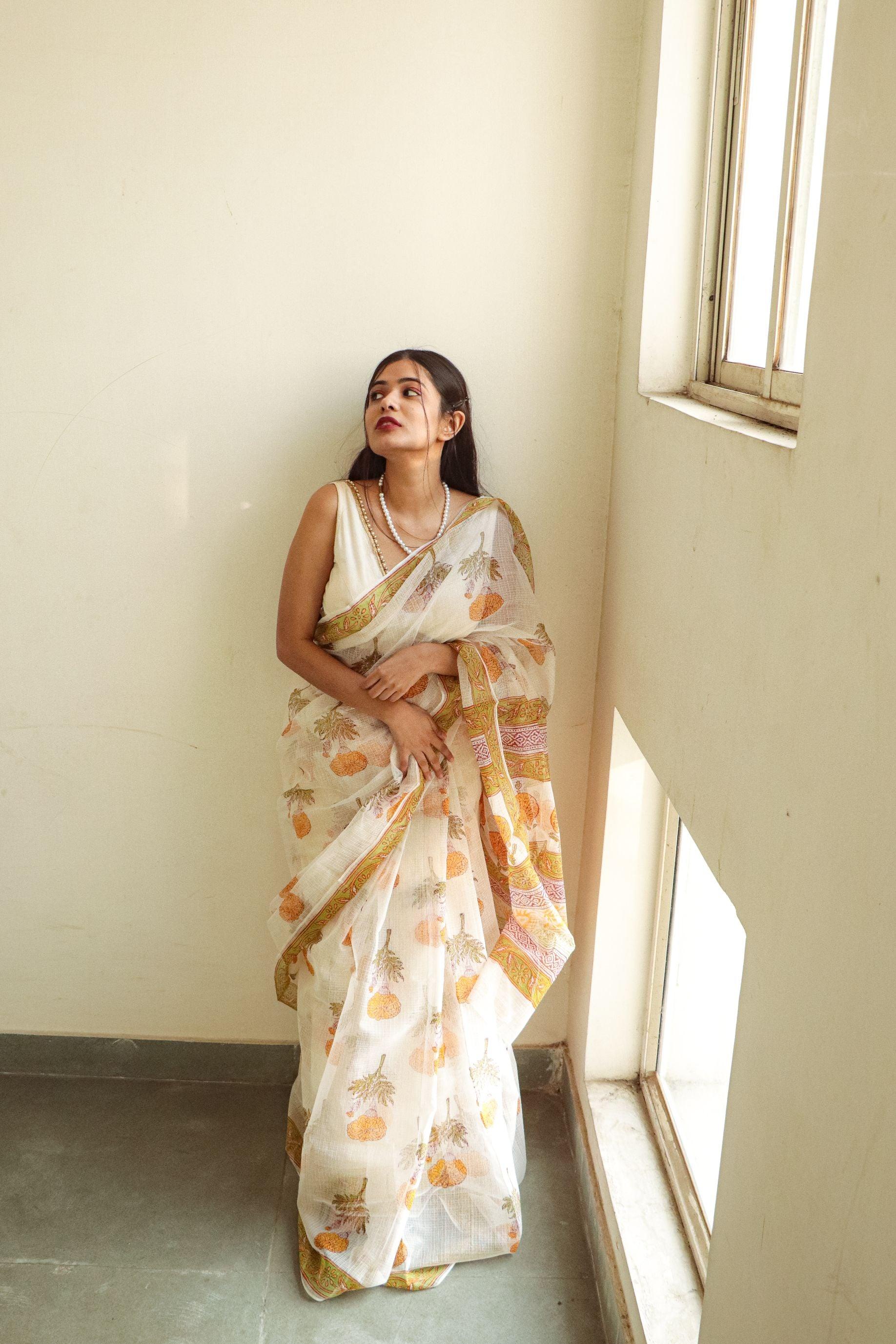 Evergreen printed Kota saree - Bagh- Genda - Image 3