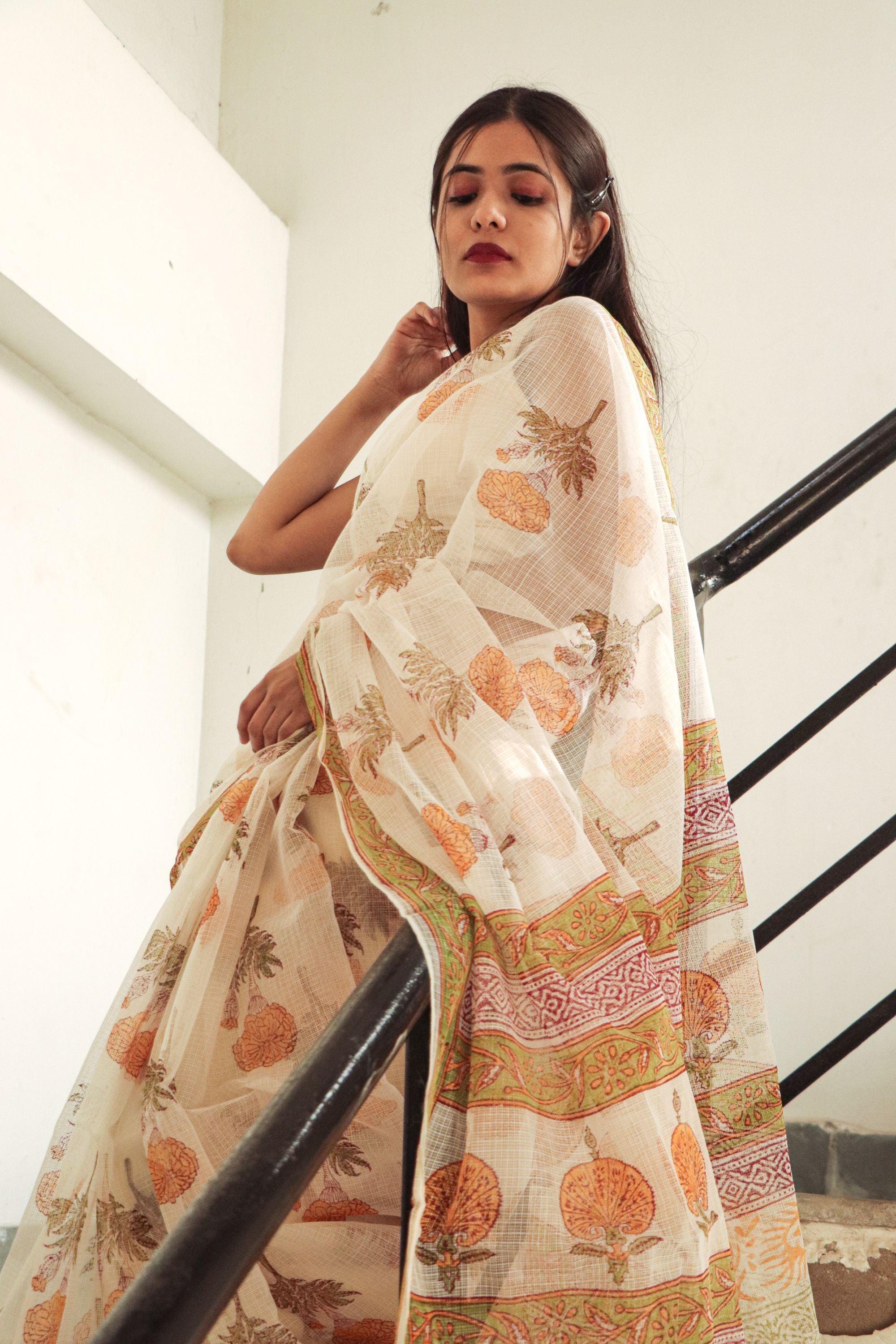 Evergreen printed Kota saree - Bagh- Genda - Image 4