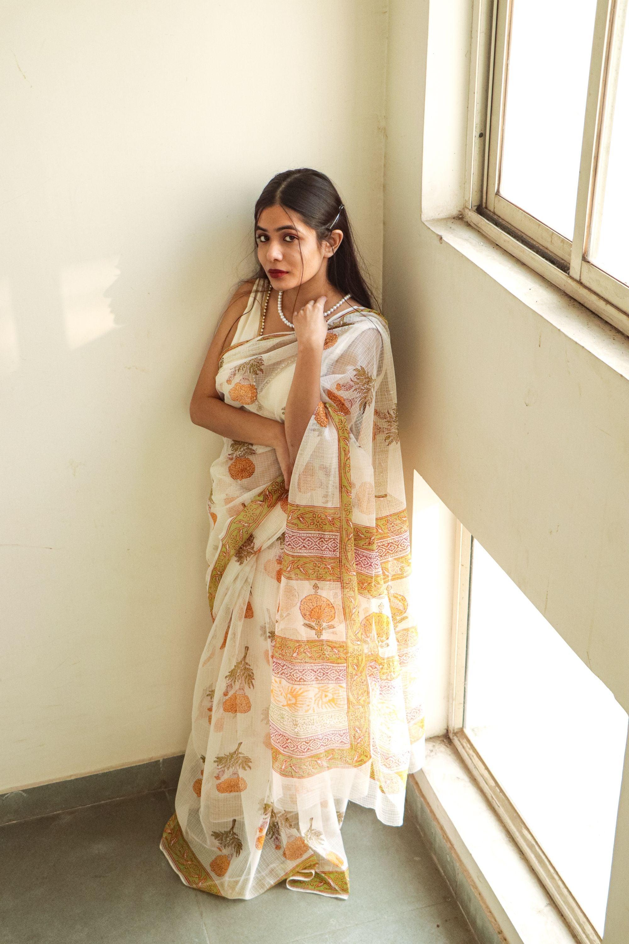 Evergreen printed Kota saree - Bagh- Genda - Image 7