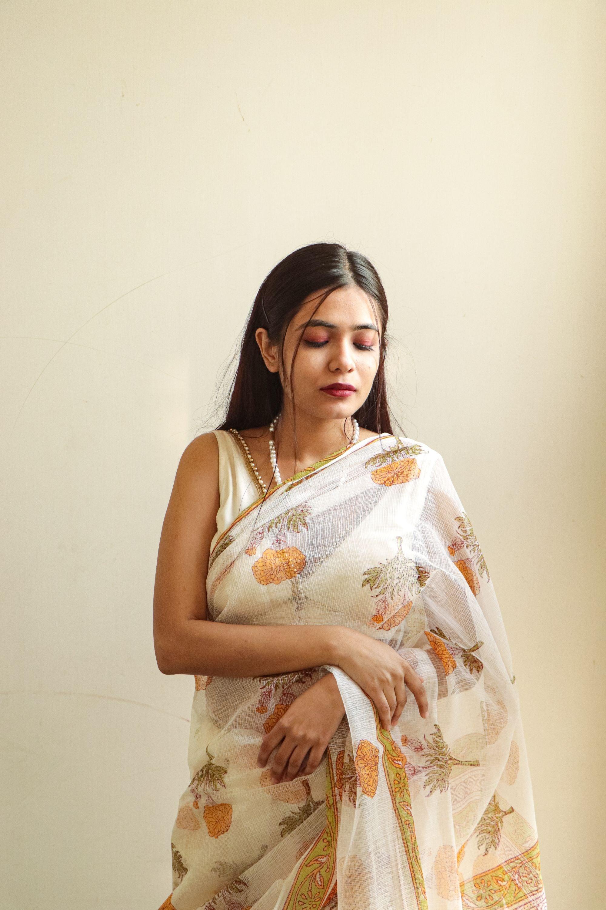 Evergreen printed Kota saree - Bagh- Genda - Image 8