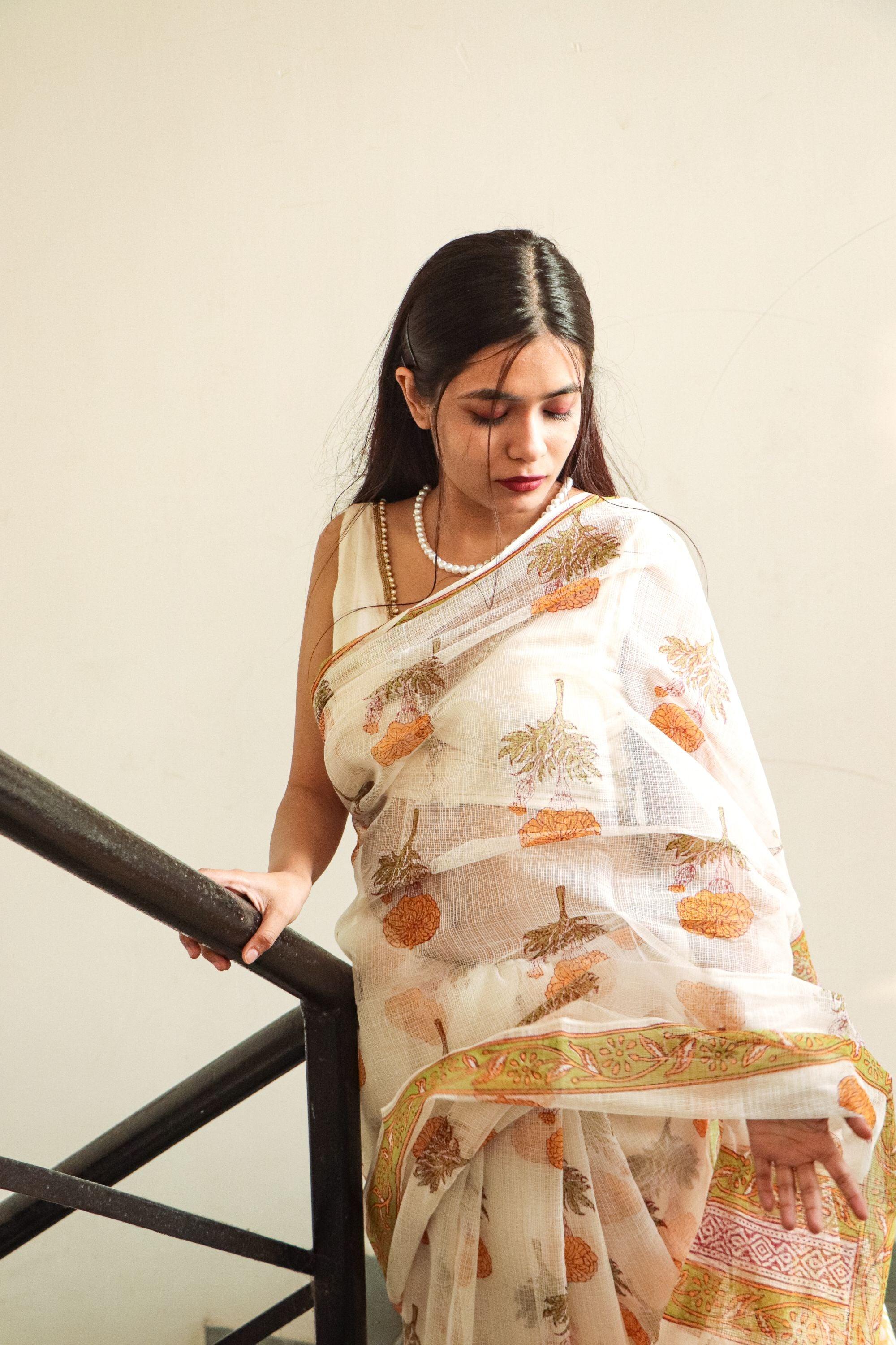 Evergreen printed Kota saree - Bagh- Genda - Image 9