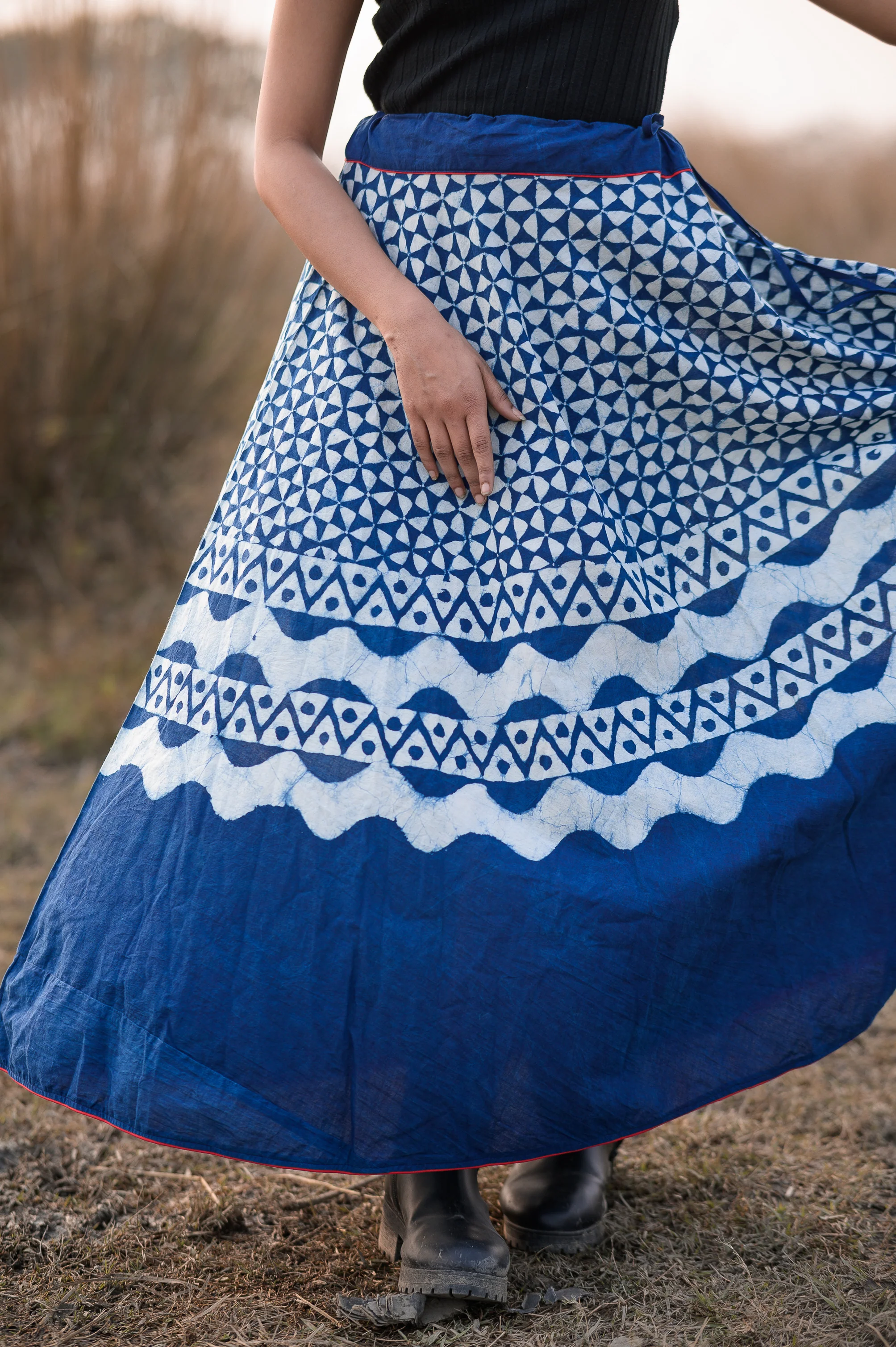 Dabu printed indigo print skirt - Noor -Chand - Image 4