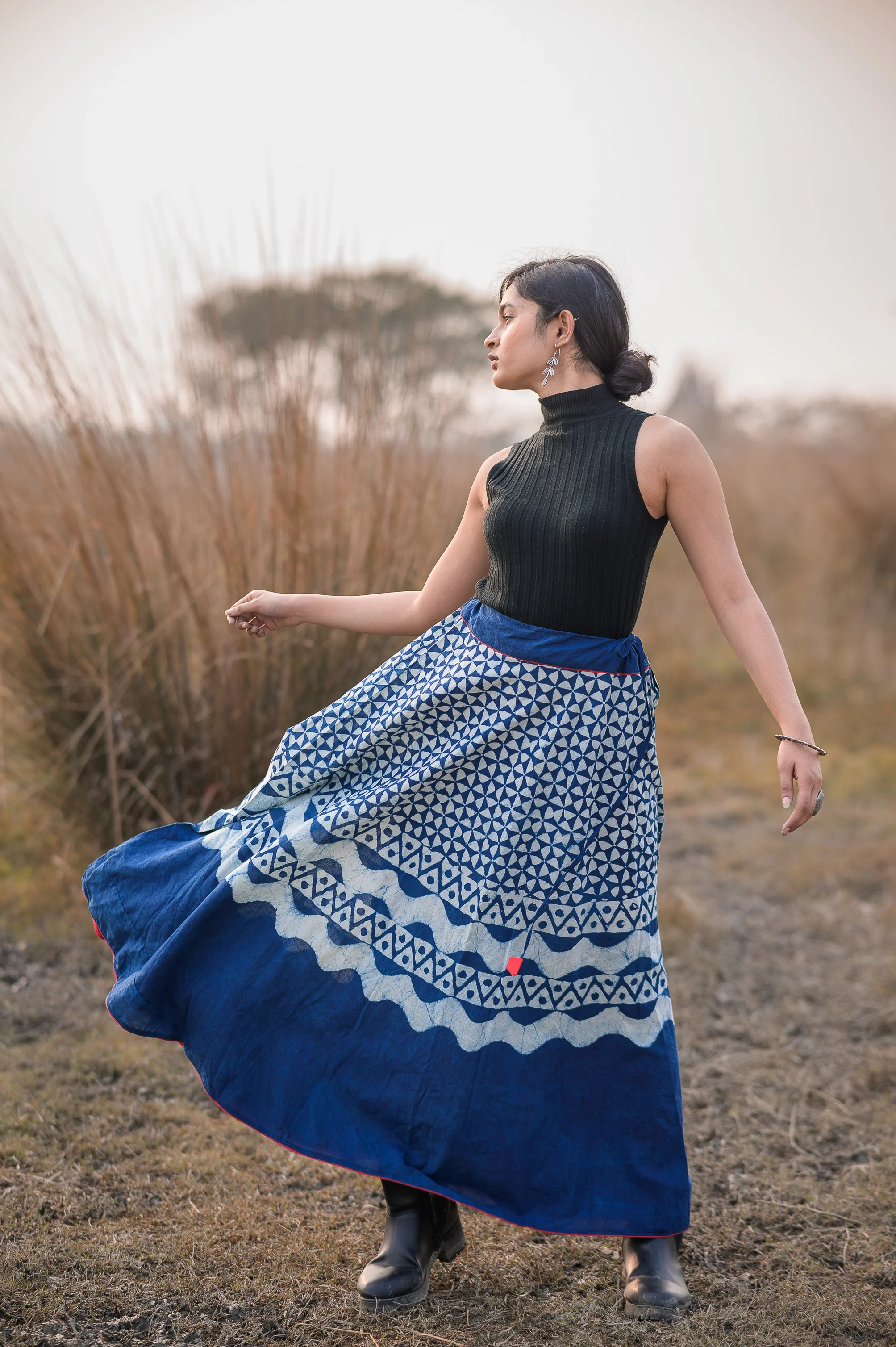 Dabu printed indigo print skirt - Noor -Chand - Image 6