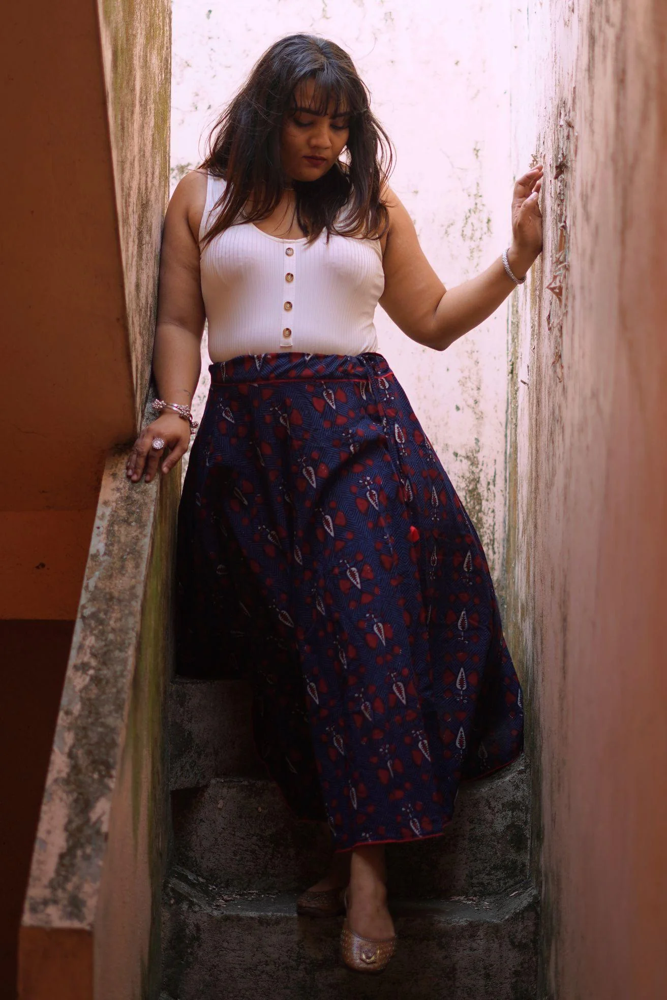 Dabu printed long indigo skirt - Noor - Roja - Image 3