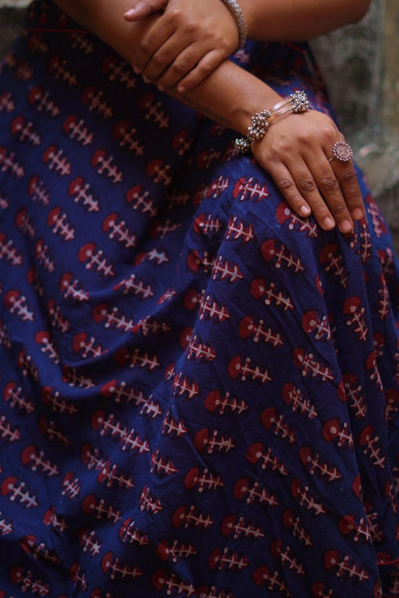 Dabu printed indigo print skirt - Noor - Amer - Image 3