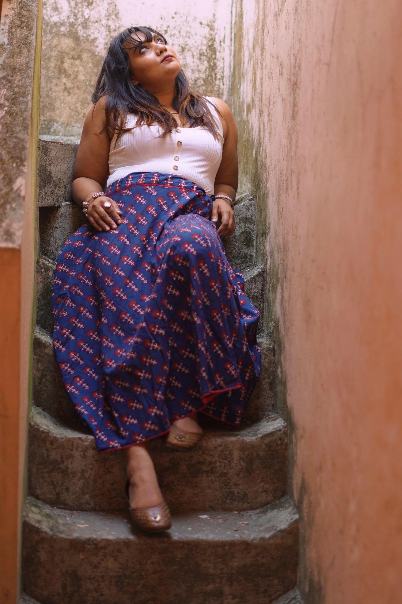 Dabu printed indigo print skirt - Noor - Amer - Image 4