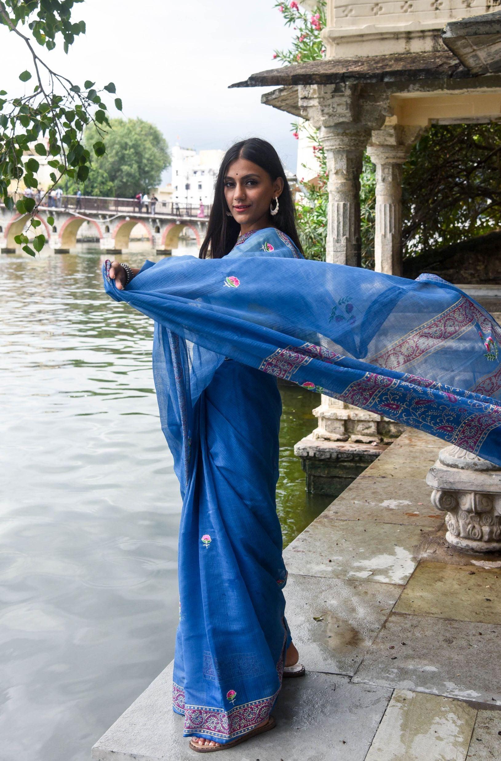 Evergreen kota cotton embroidery dKota saree - Bagh - Nishika - Image 10