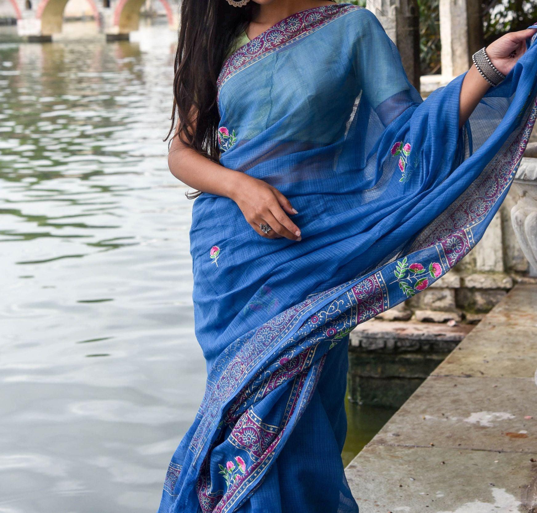 Evergreen kota cotton embroidery dKota saree - Bagh - Nishika - Image 11