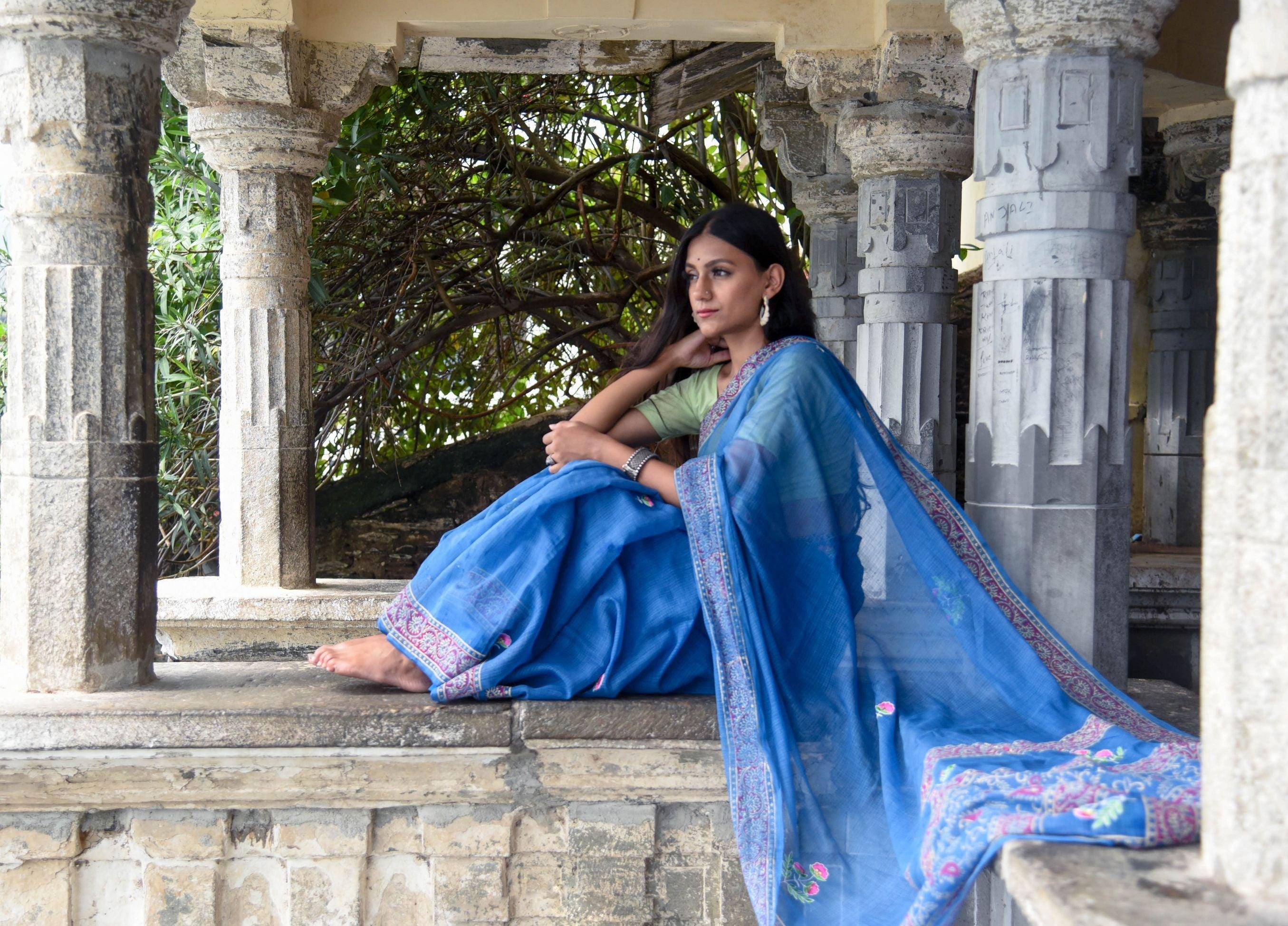 Evergreen kota cotton embroidery dKota saree - Bagh - Nishika - Image 14