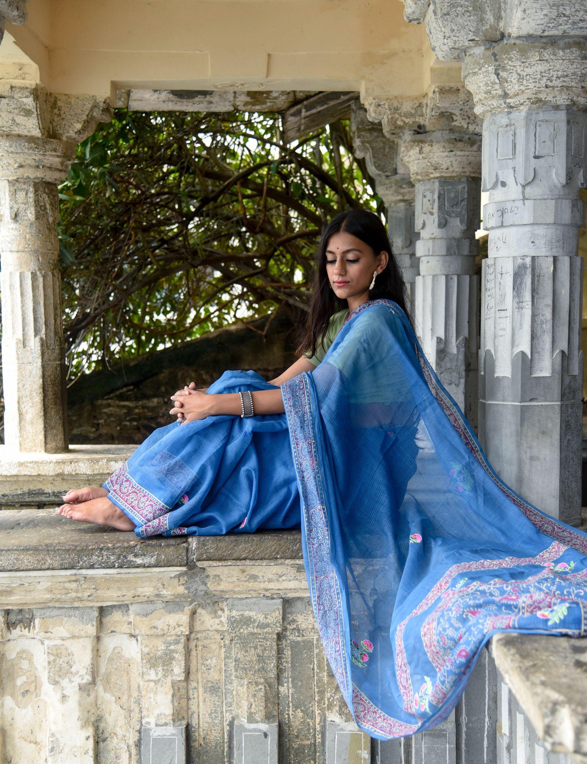 Evergreen kota cotton embroidery dKota saree - Bagh - Nishika - Image 16