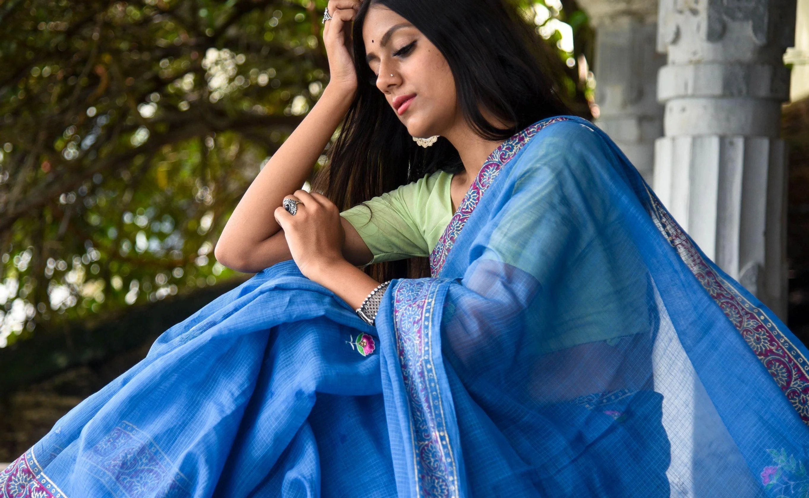 Evergreen kota cotton embroidery dKota saree - Bagh - Nishika - Image 20