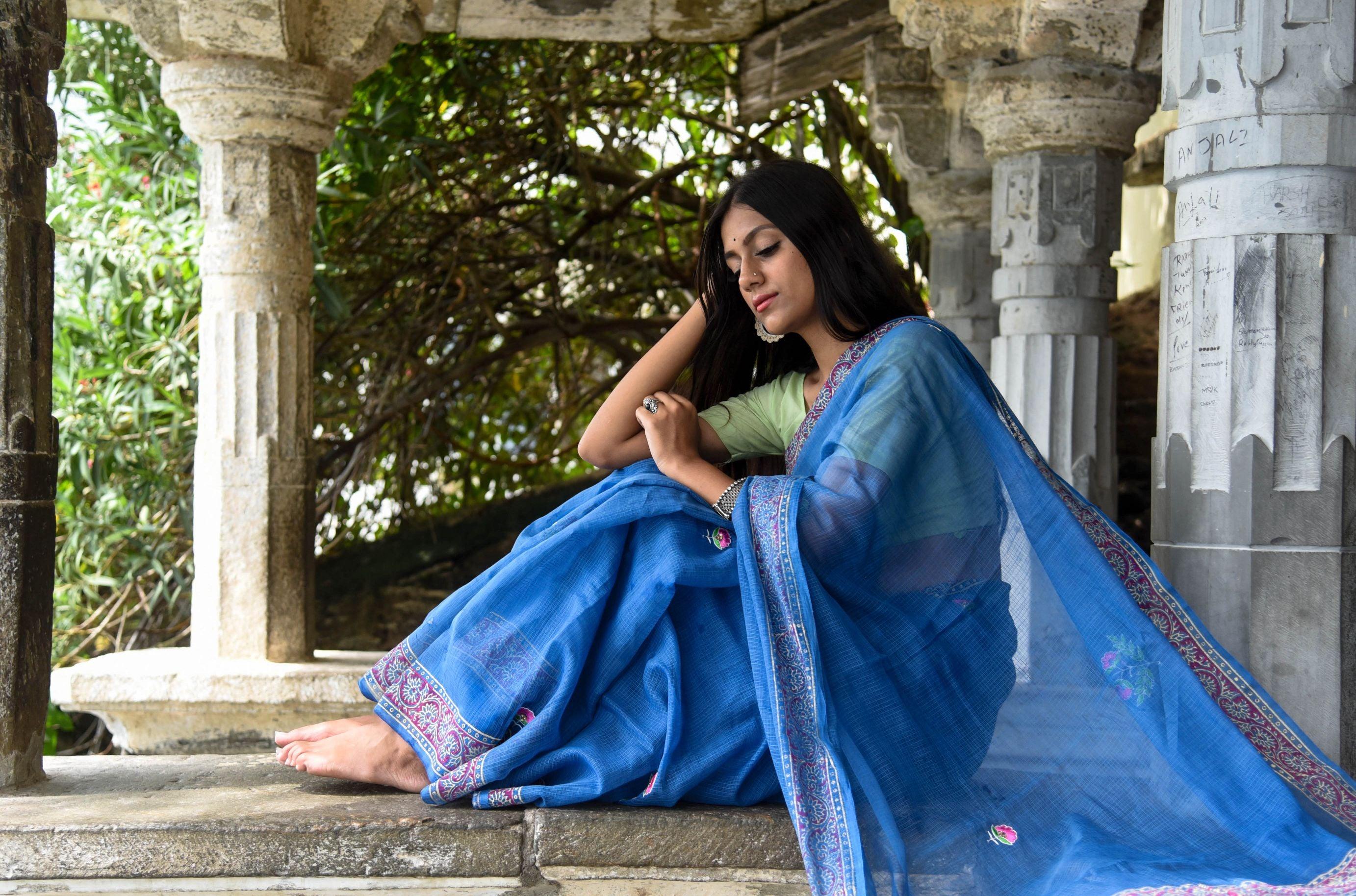 Evergreen kota cotton embroidery dKota saree - Bagh - Nishika - Image 21
