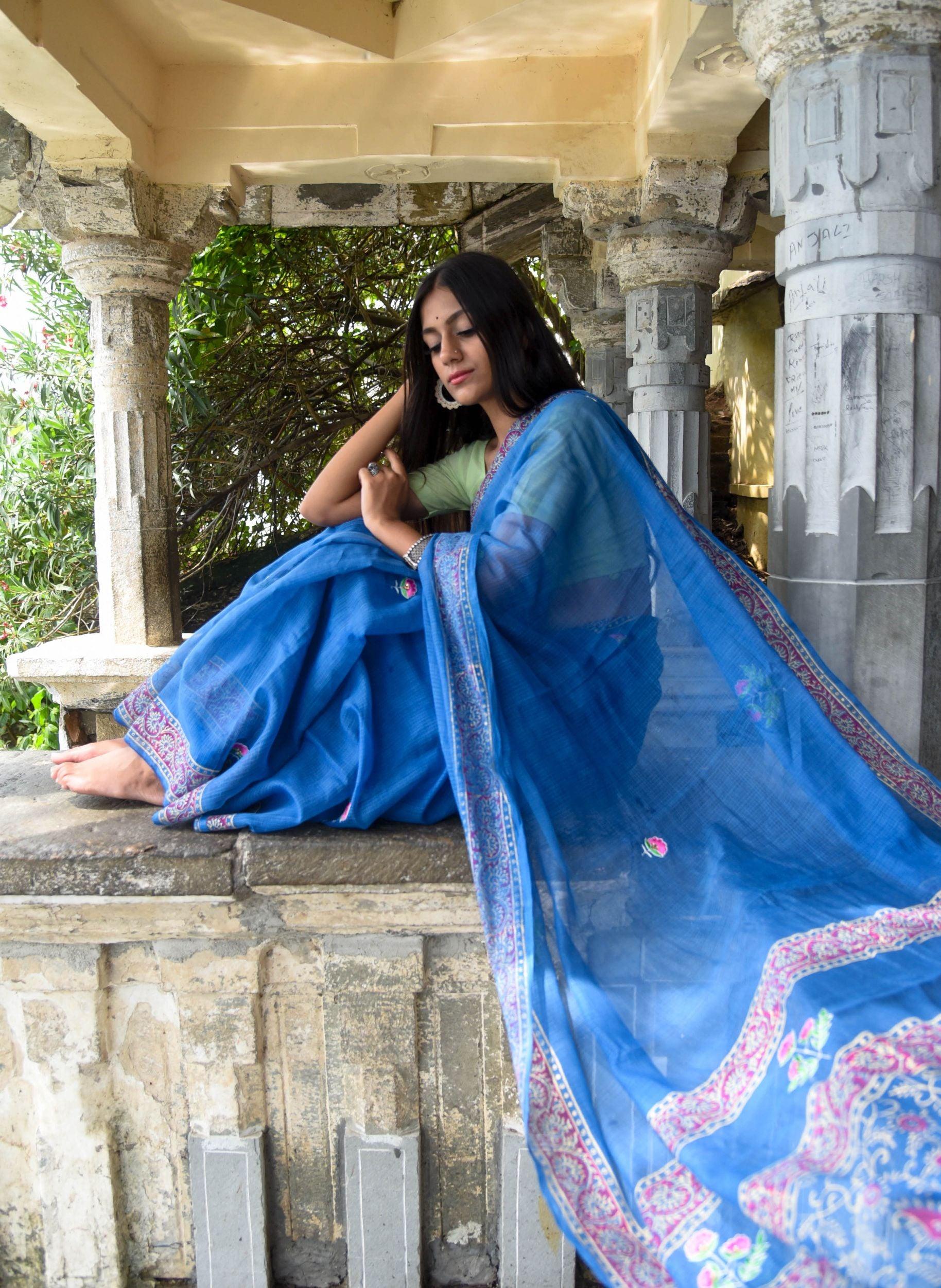 Evergreen kota cotton embroidery dKota saree - Bagh - Nishika - Image 22