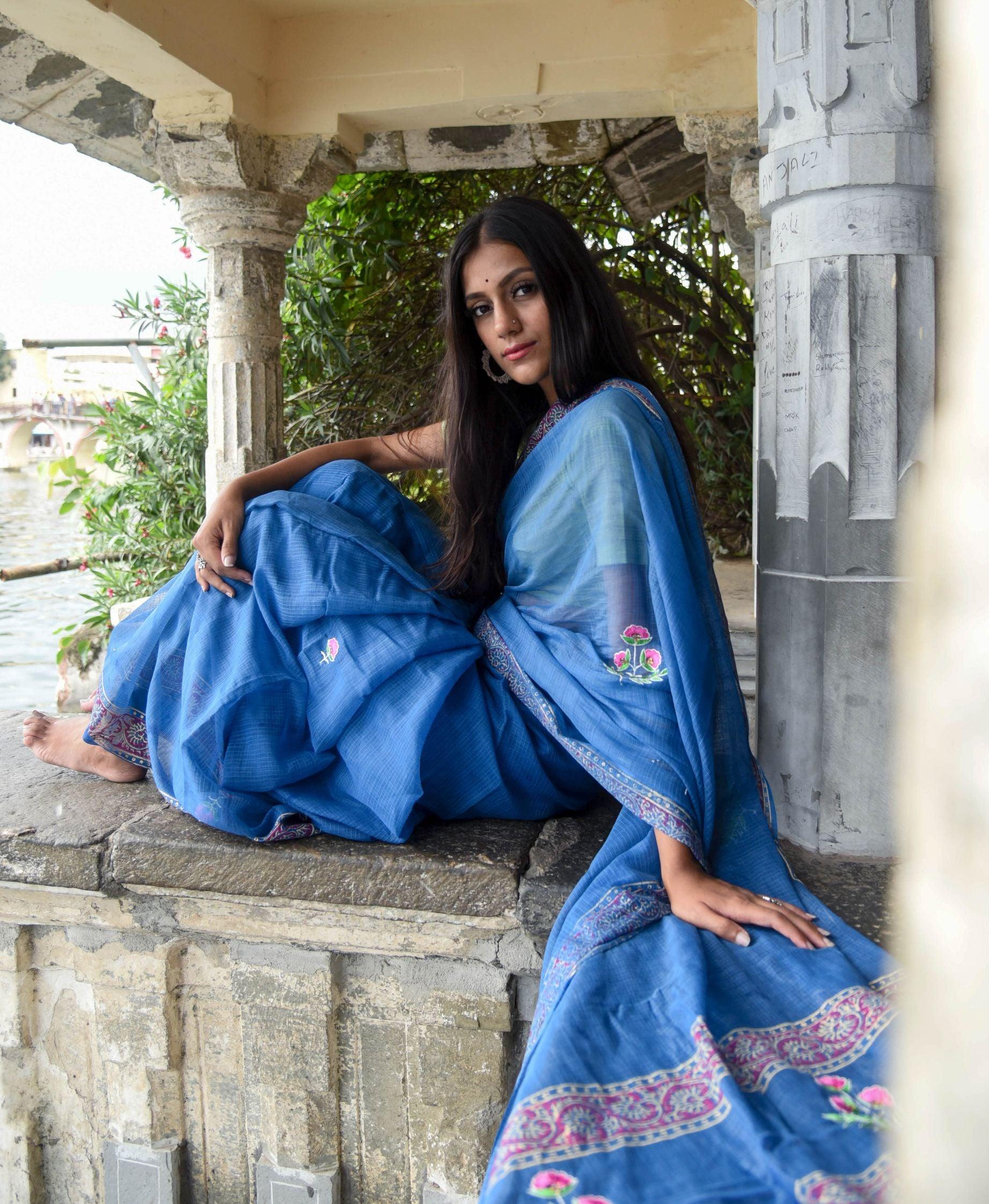 Evergreen kota cotton embroidery dKota saree - Bagh - Nishika - Image 6