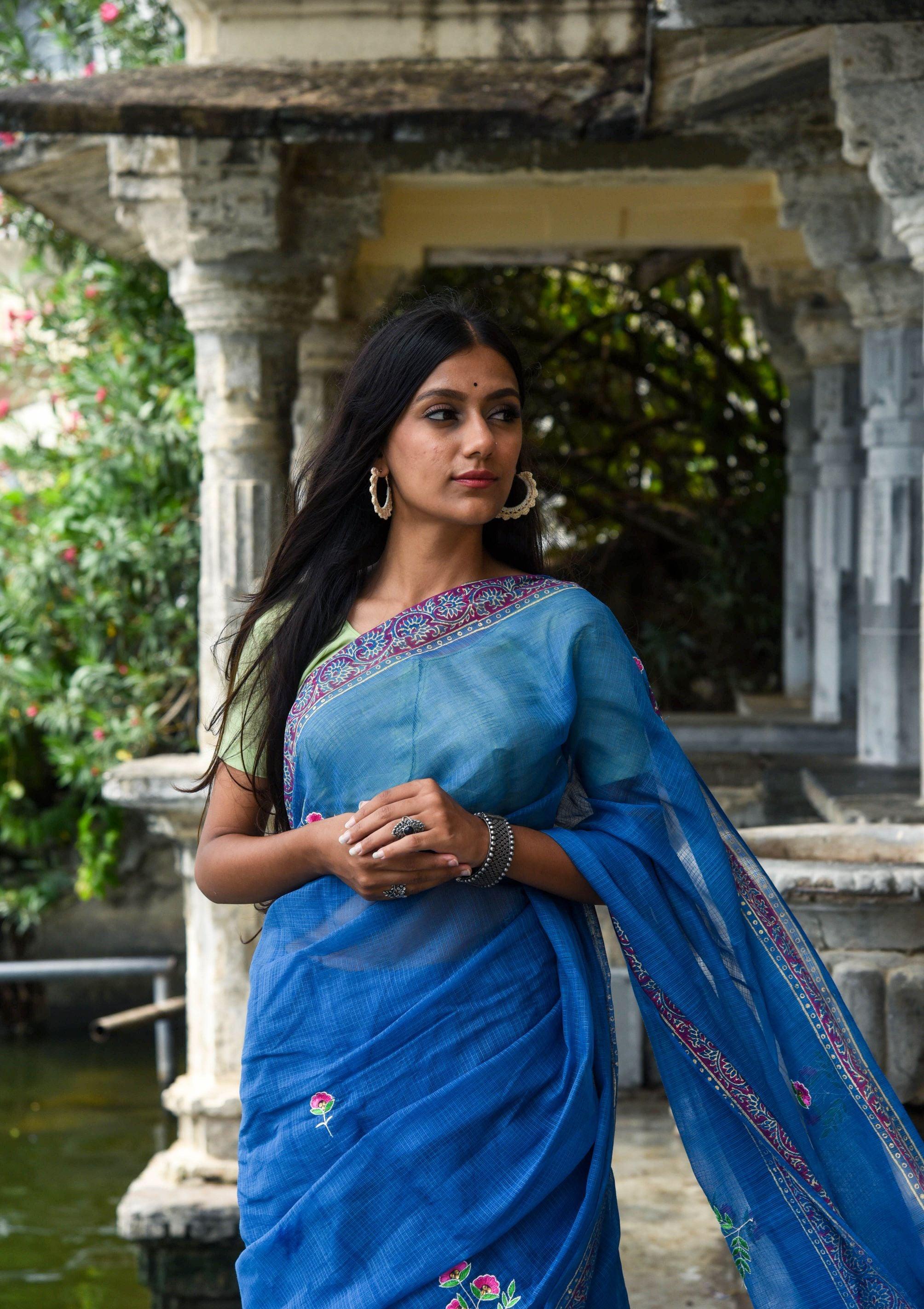 Evergreen kota cotton embroidery dKota saree - Bagh - Nishika - Image 8