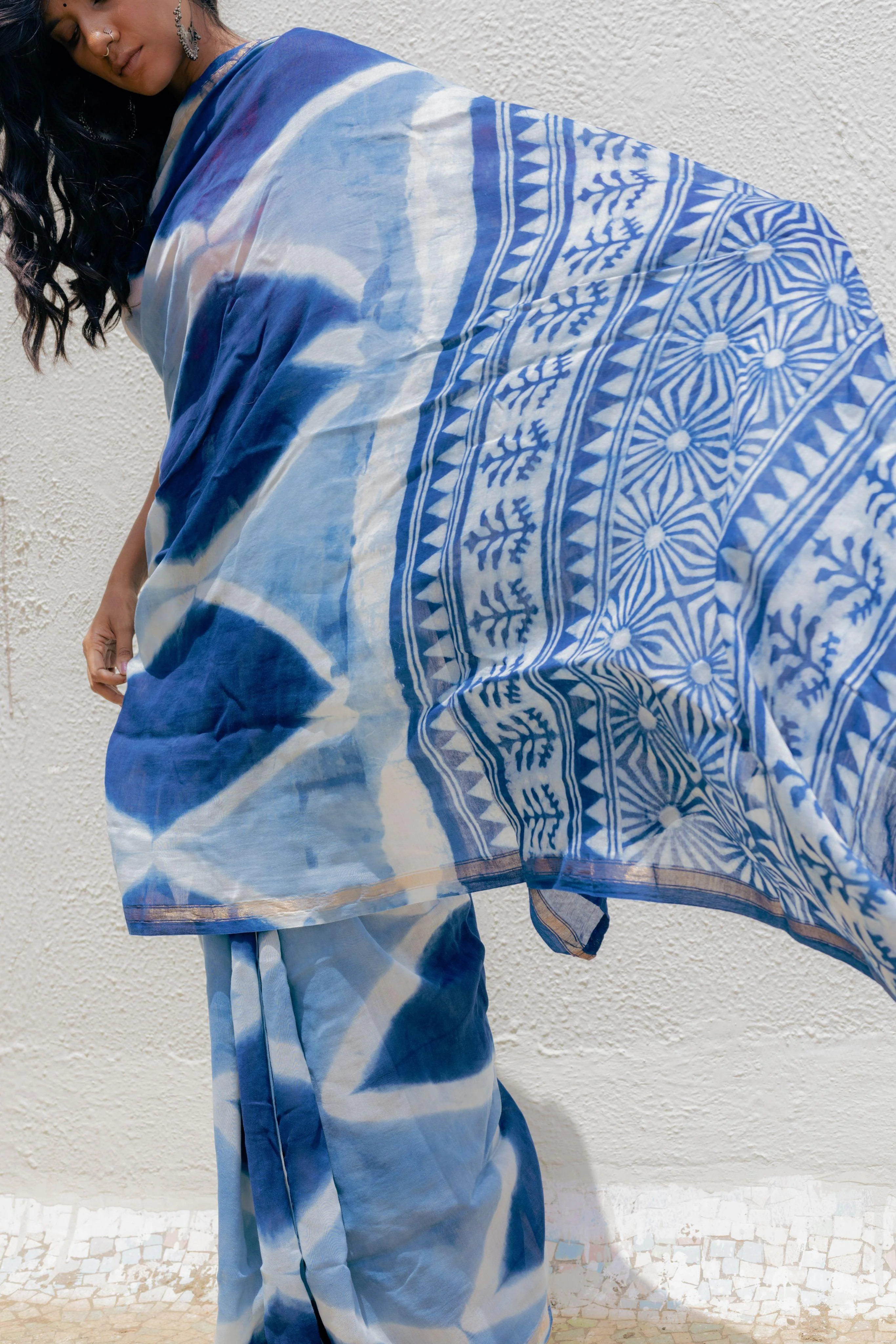 Natural dyed Dabu sarees - Malhar - Prism tie and dye Dabu saree - Image 3