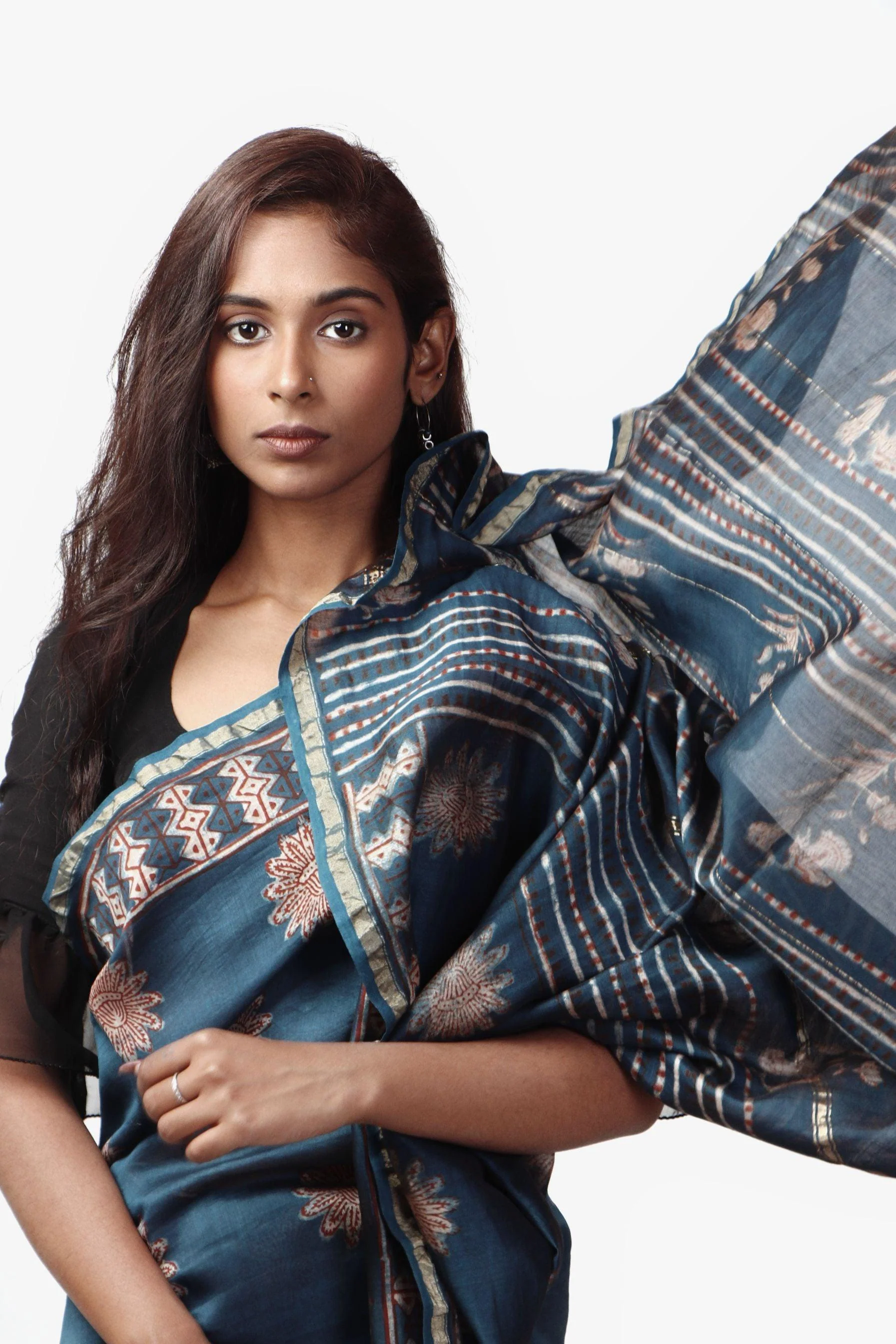 Natural dyed Dabu sarees - Malhar - Neela - Image 11