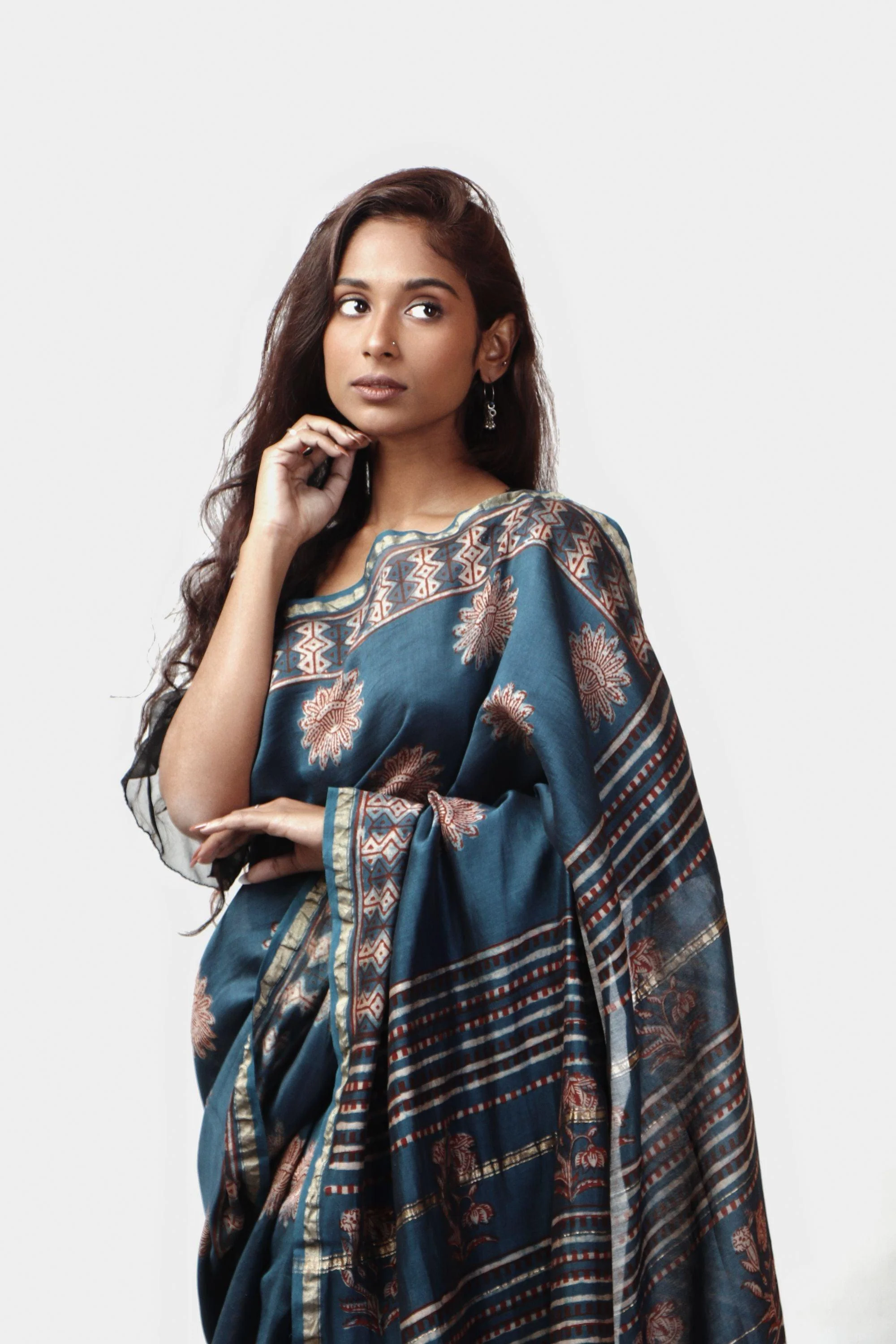 Natural dyed Dabu sarees - Malhar - Neela - Image 8