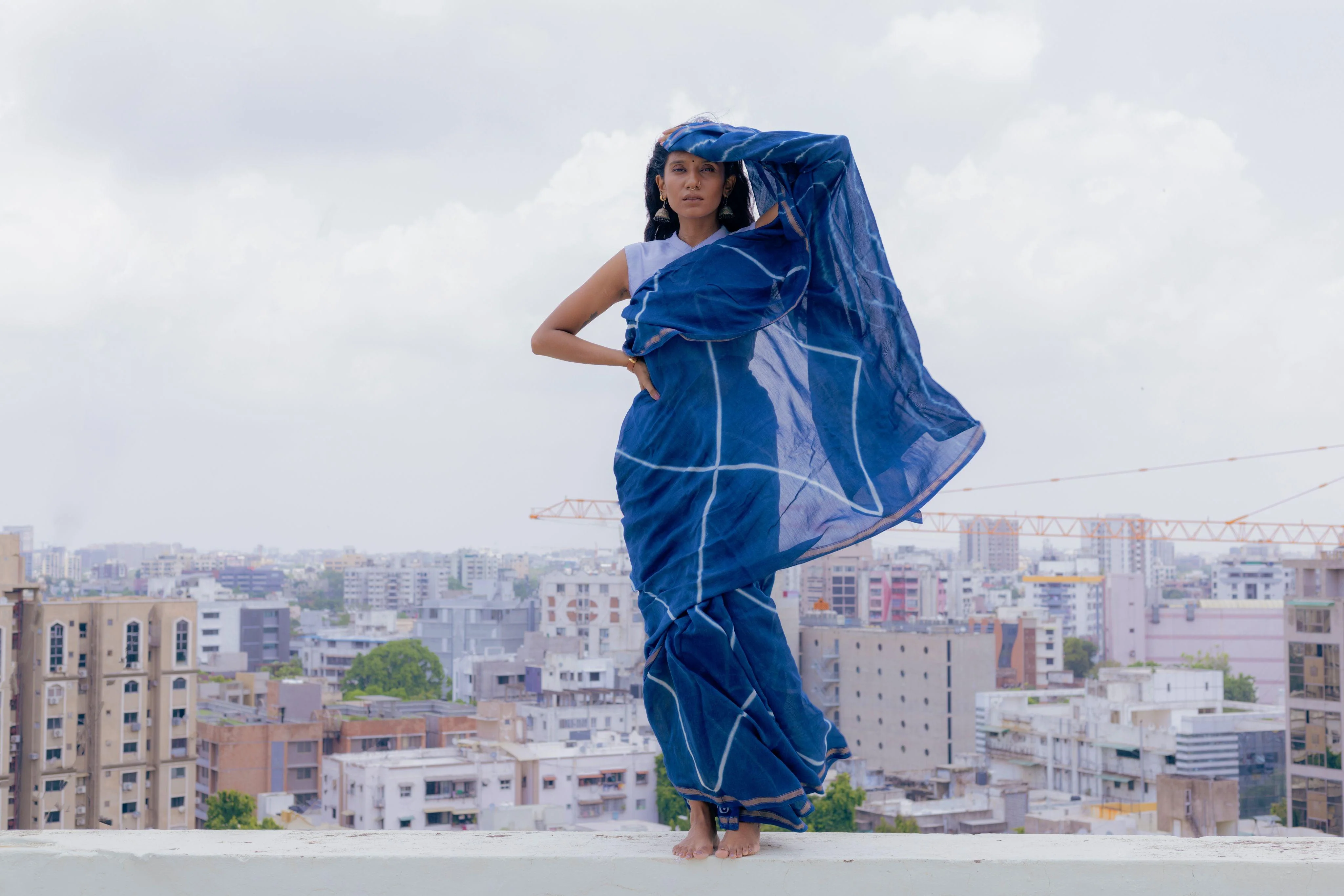 Natural dyed Dabu sarees - Malhar - Striped tie and dye  Dau saree - Image 8