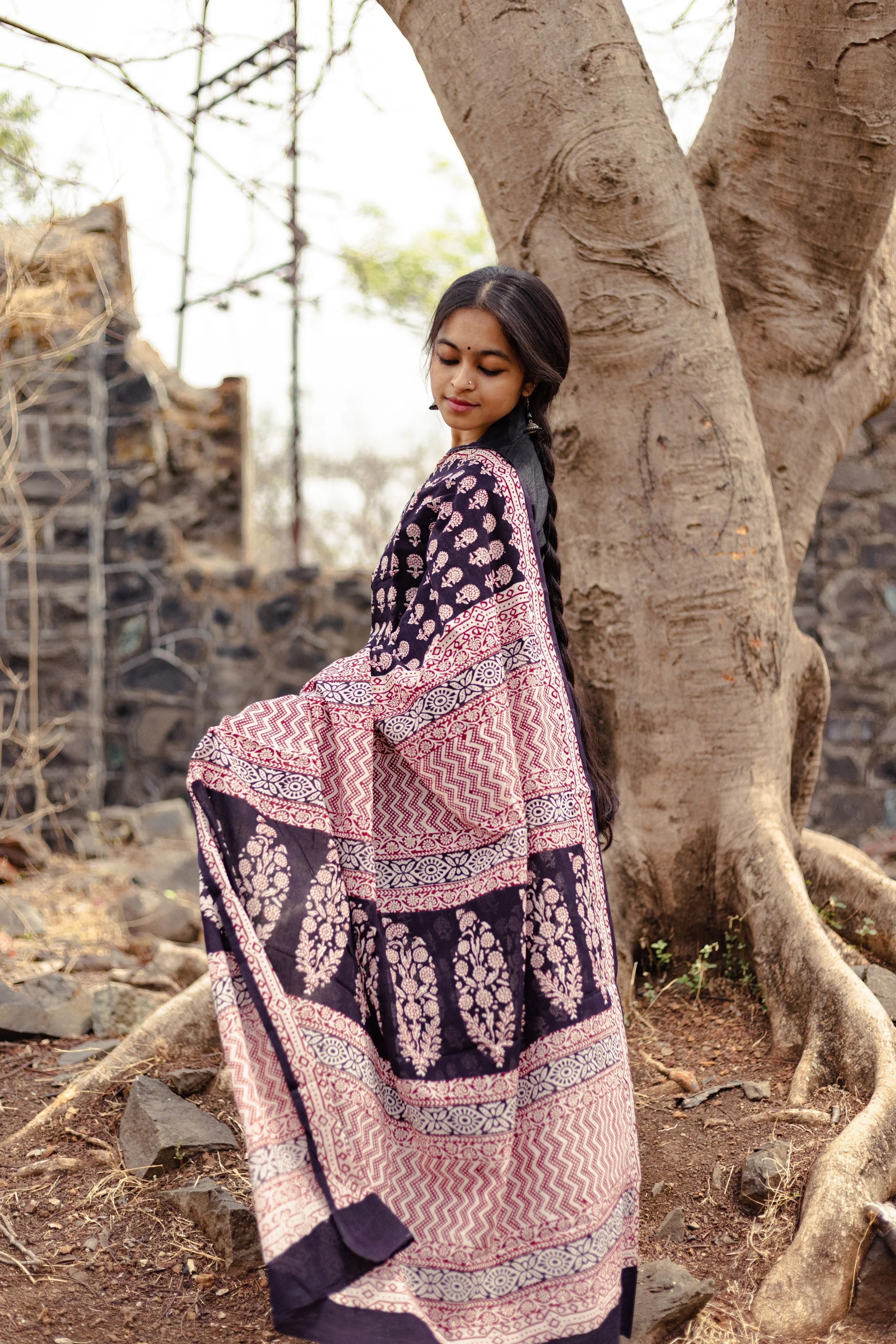 Natural dyed Bagh print sarees - Chitara - Gulab - Image 6