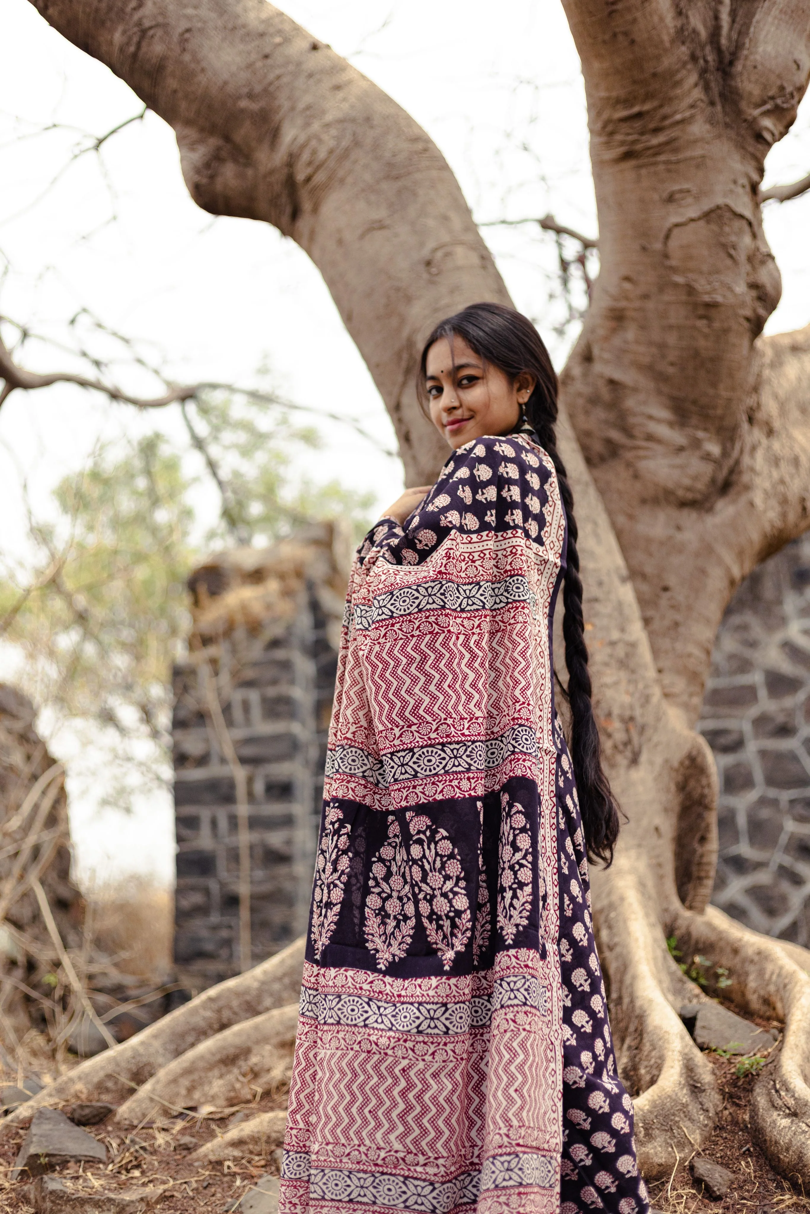 Natural dyed Bagh print sarees - Chitara - Gulab - Image 8