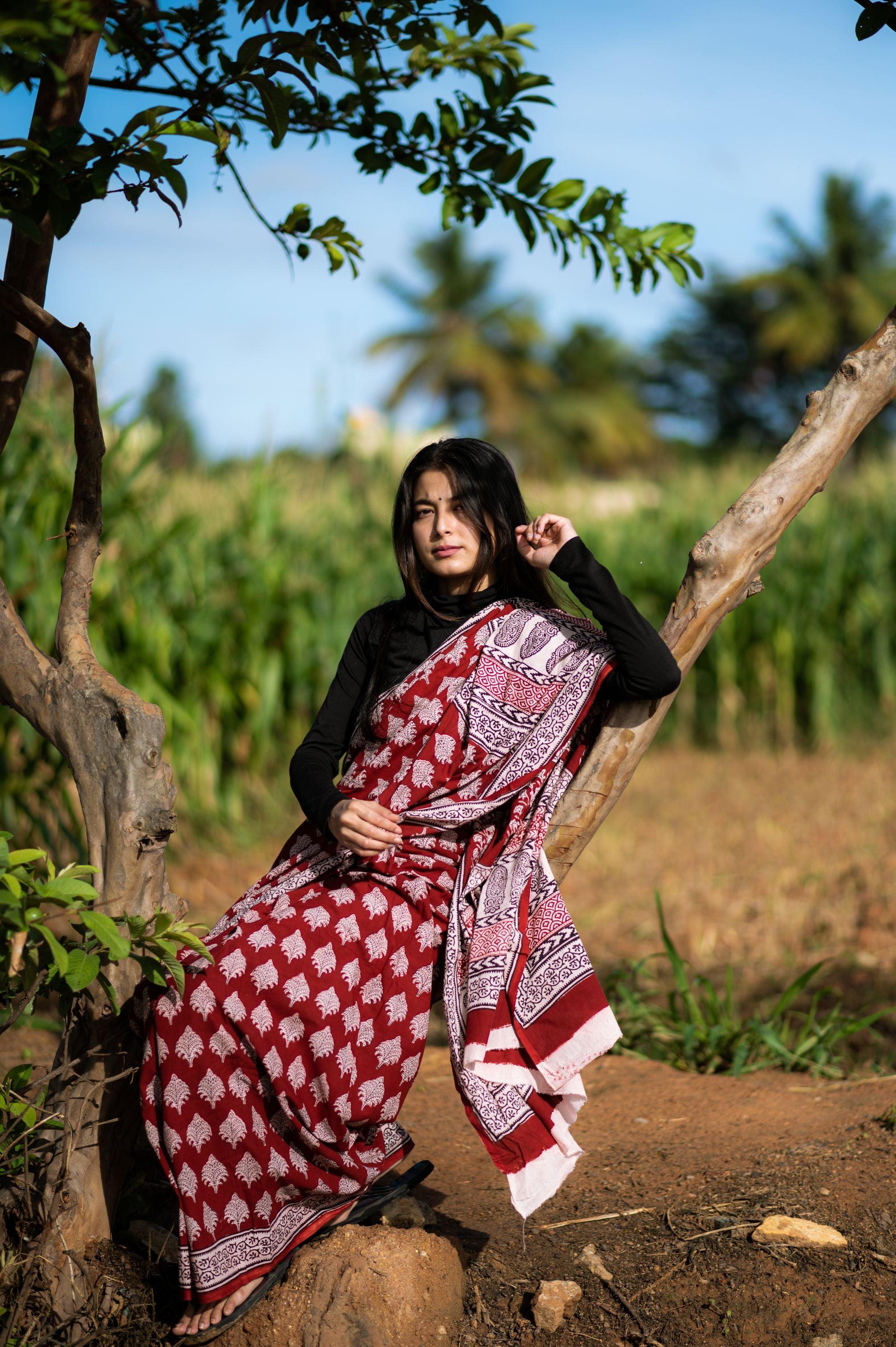 Natural dyed Bagh print sarees - Chitara - Bagh - Image 13