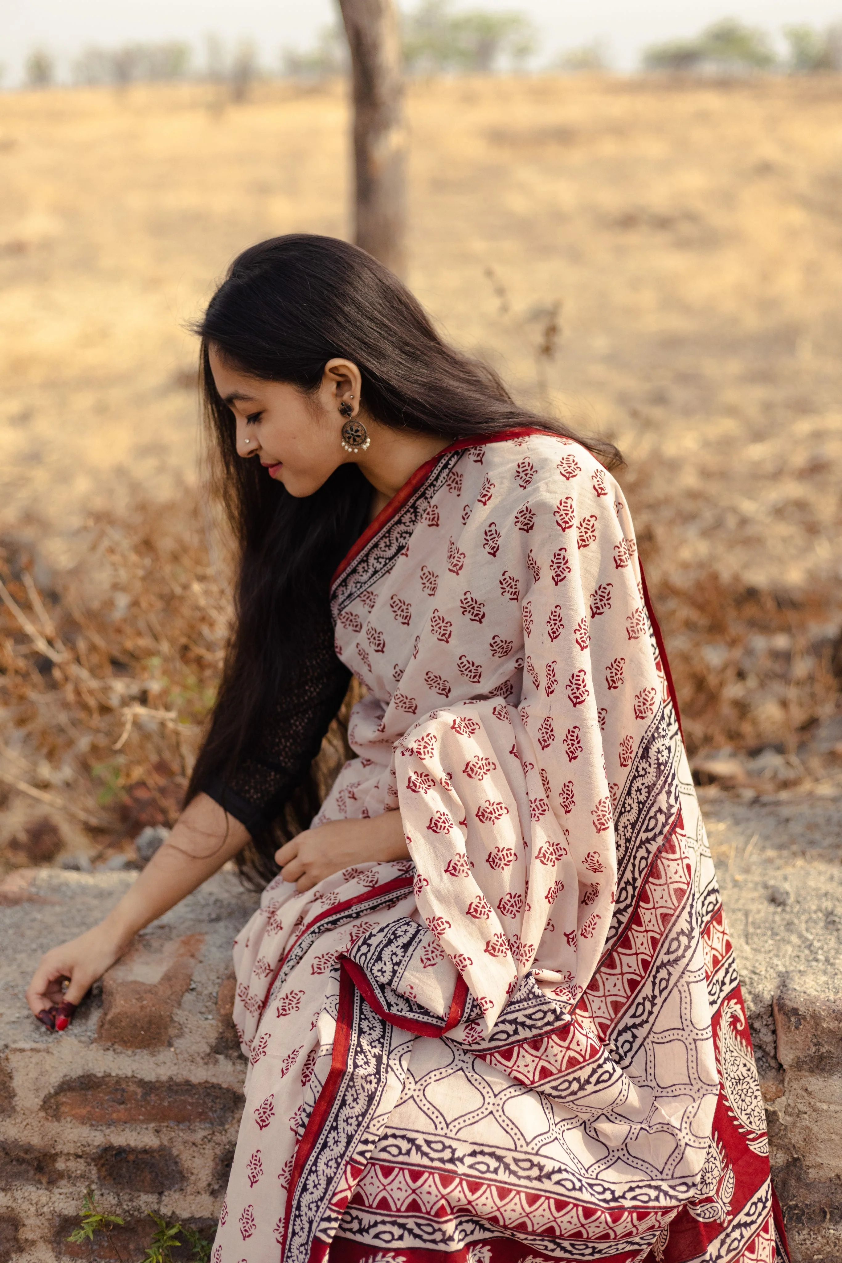 Natural dyed Bagh print sarees - Chitara - Morni - Image 10