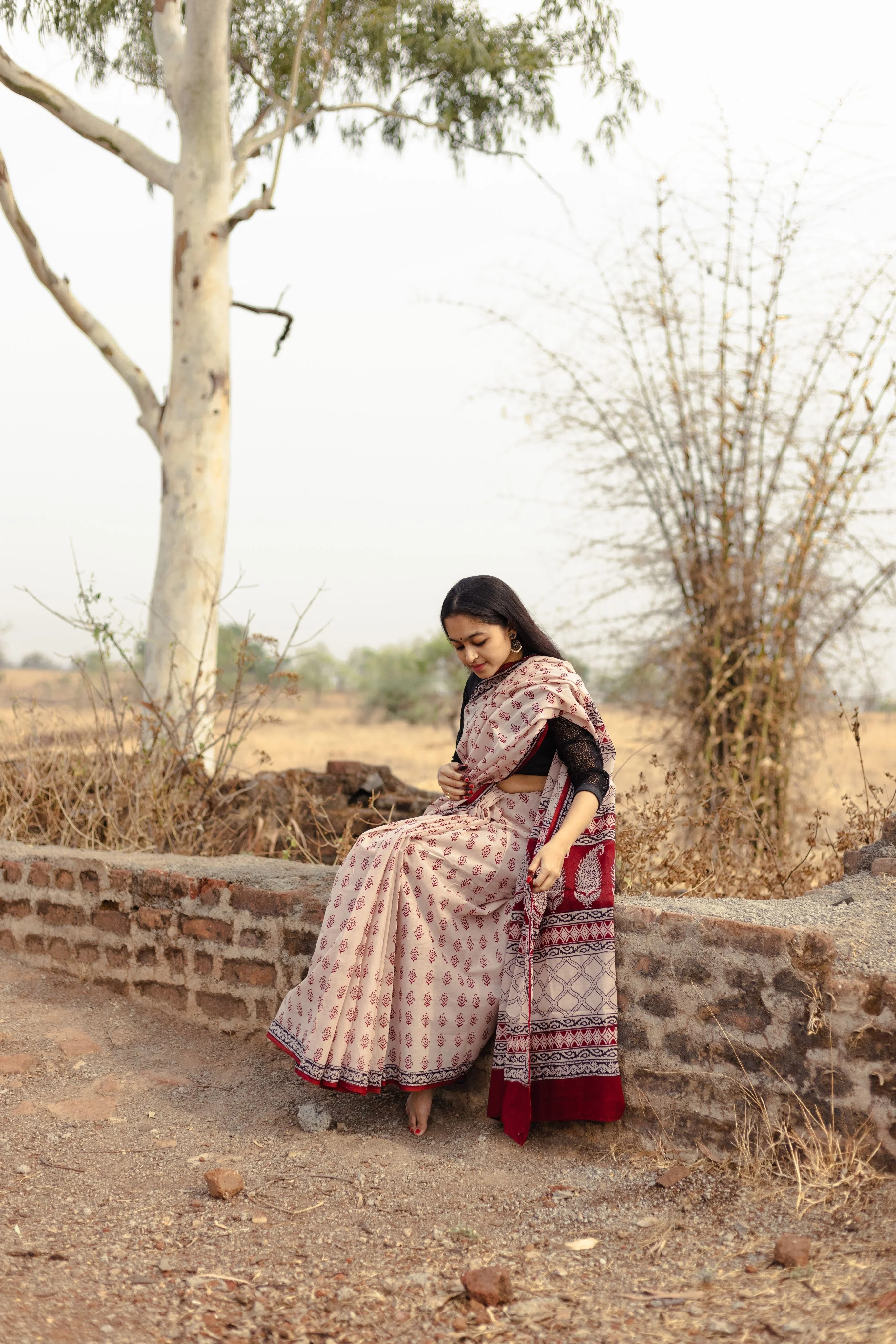 Natural dyed Bagh print sarees - Chitara - Morni - Image 3