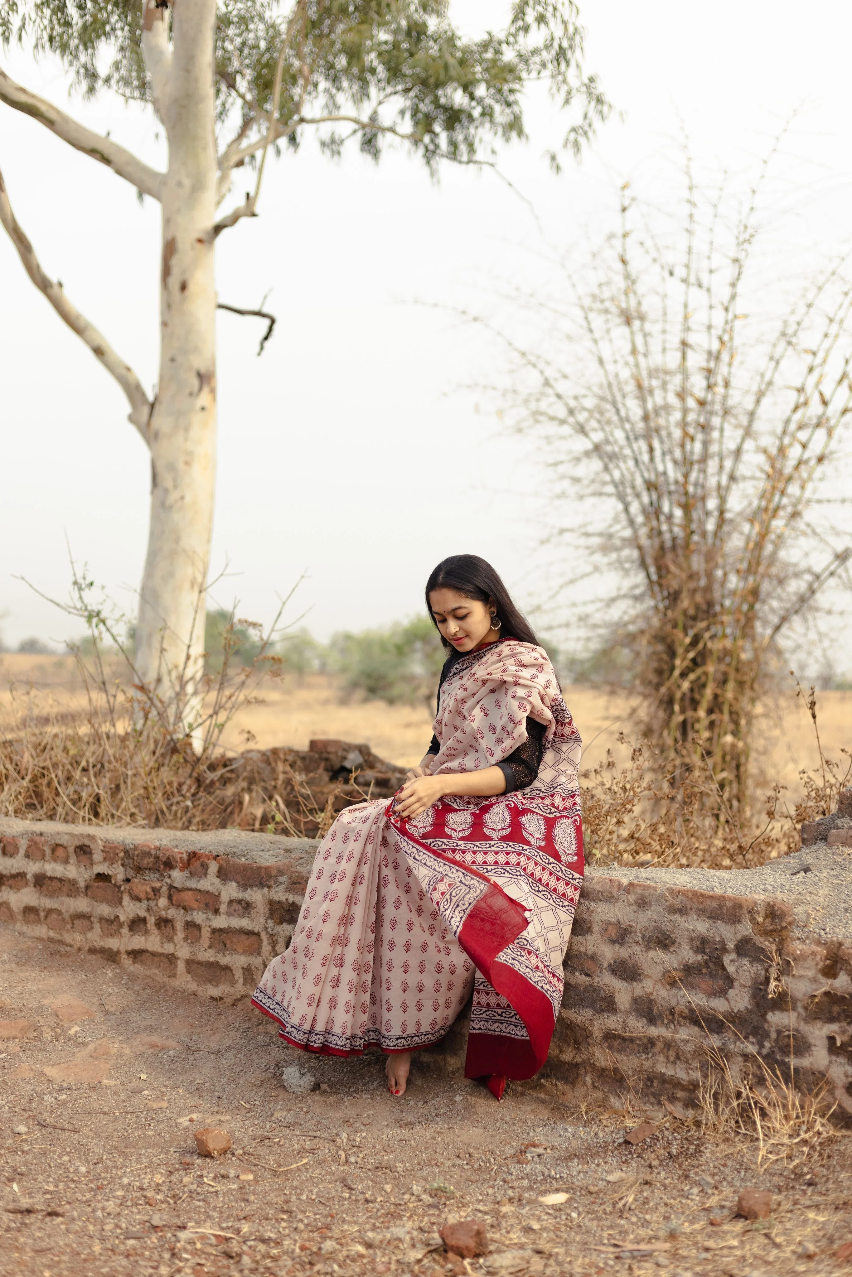 Natural dyed Bagh print sarees - Chitara - Morni - Image 5