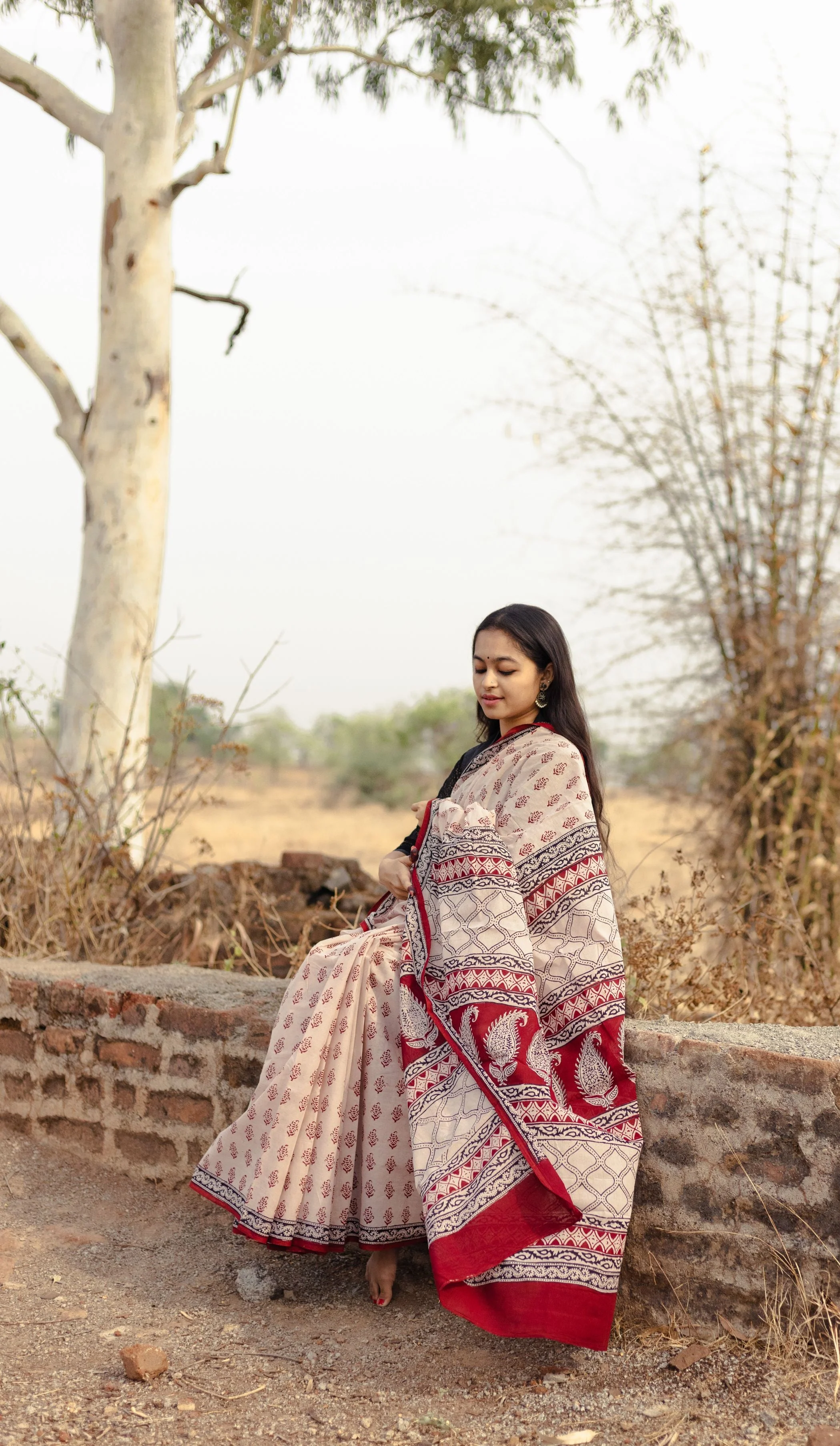 Natural dyed Bagh print sarees - Chitara - Morni - Image 6
