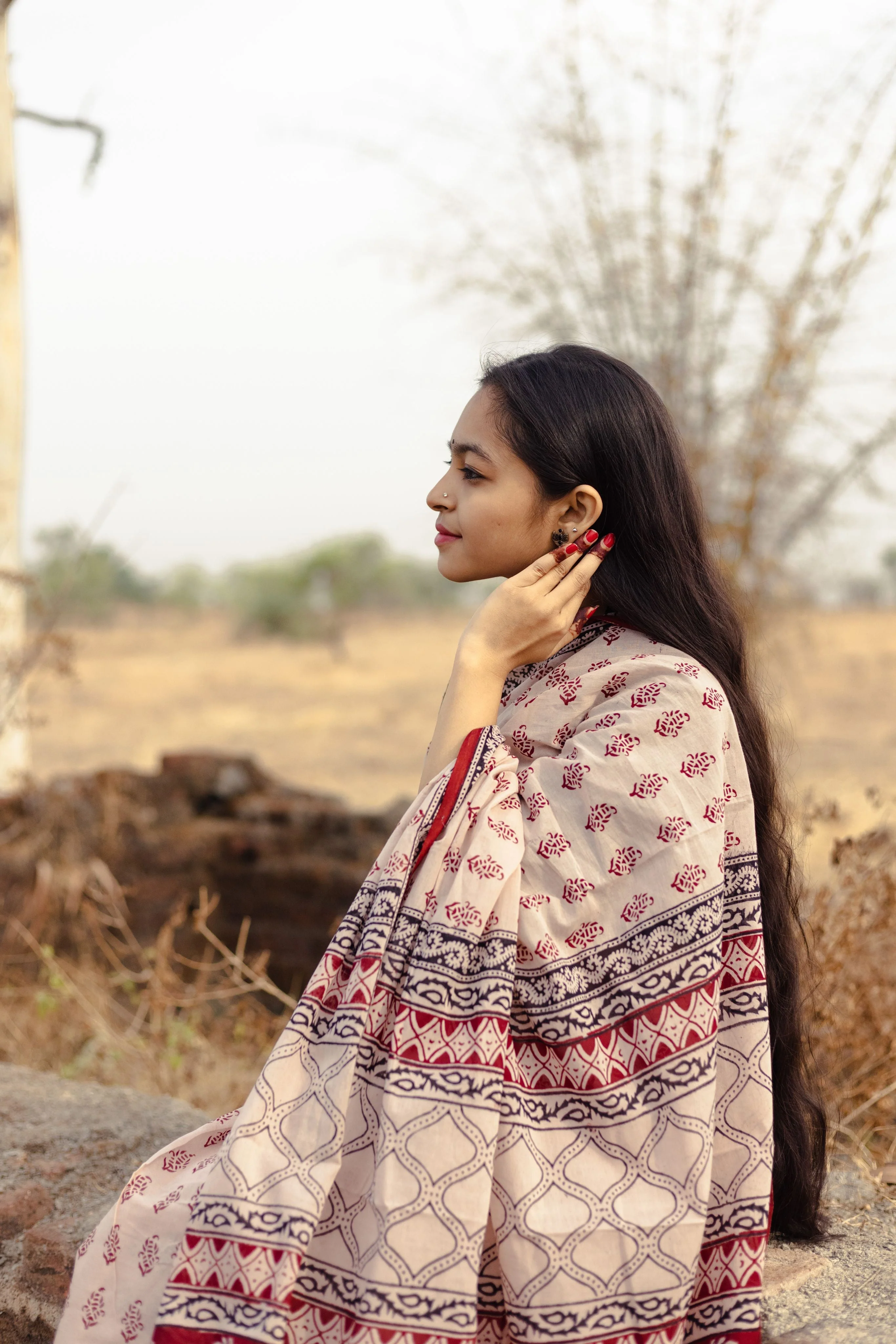 Natural dyed Bagh print sarees - Chitara - Morni - Image 7